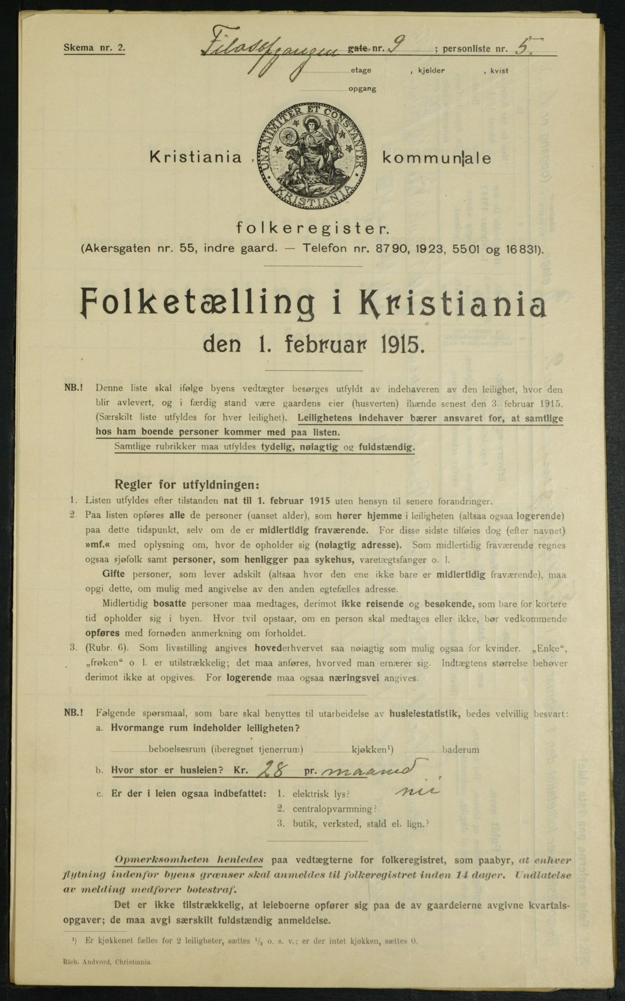 OBA, Municipal Census 1915 for Kristiania, 1915, p. 23806