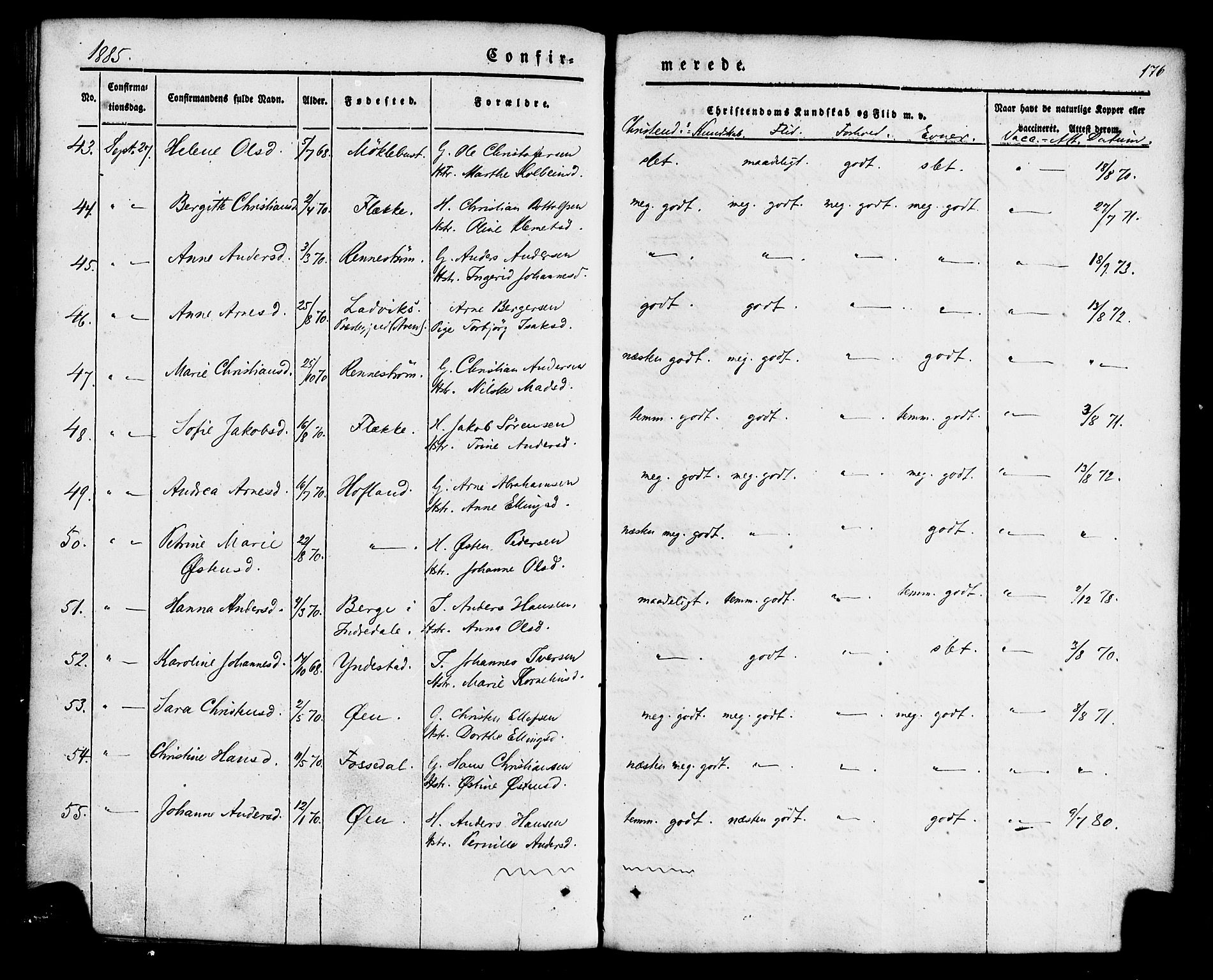 Fjaler sokneprestembete, AV/SAB-A-79801/H/Haa/Haaa/L0008: Parish register (official) no. A 8, 1850-1886, p. 176