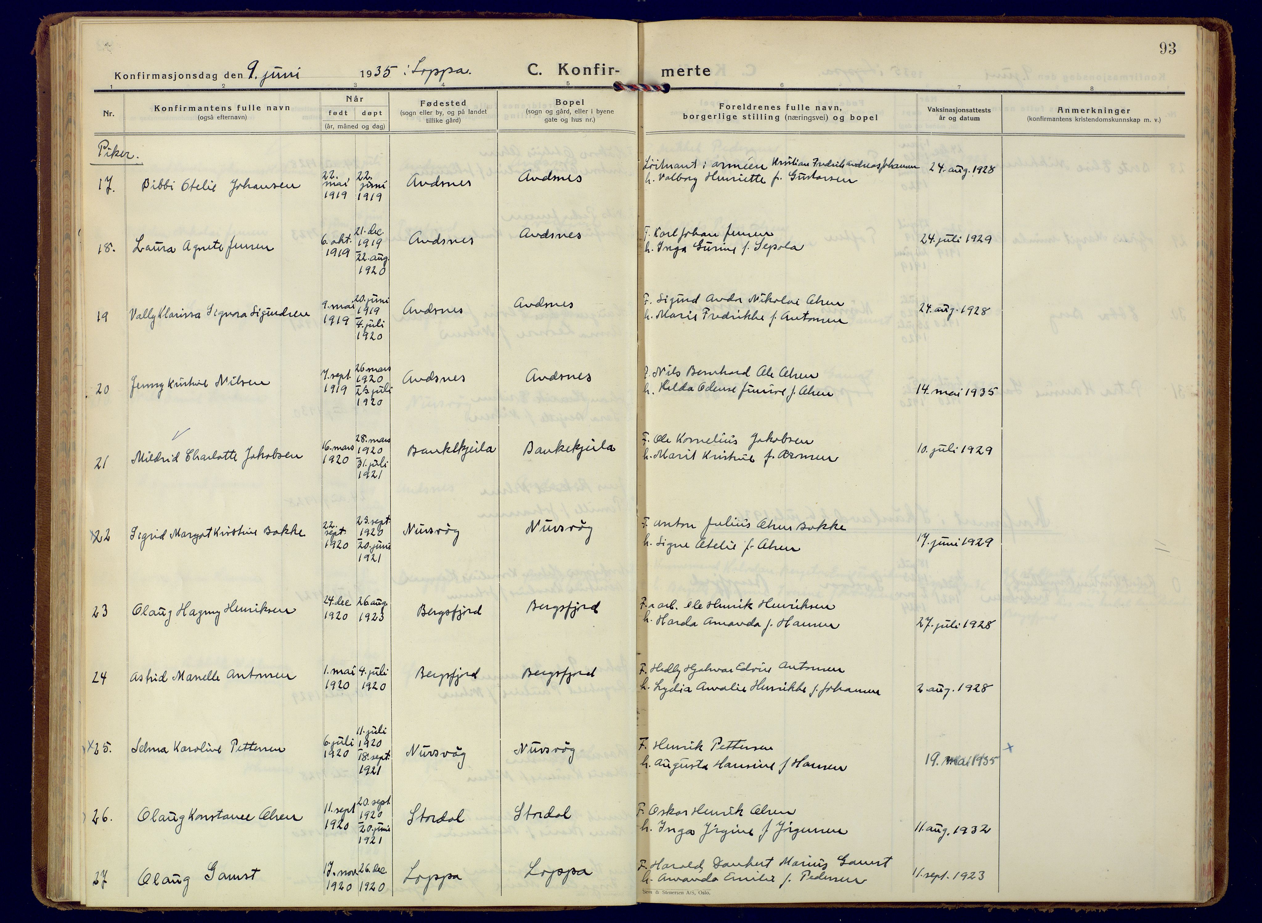 Loppa sokneprestkontor, AV/SATØ-S-1339/H/Ha/L0014kirke: Parish register (official) no. 14, 1933-1942, p. 93