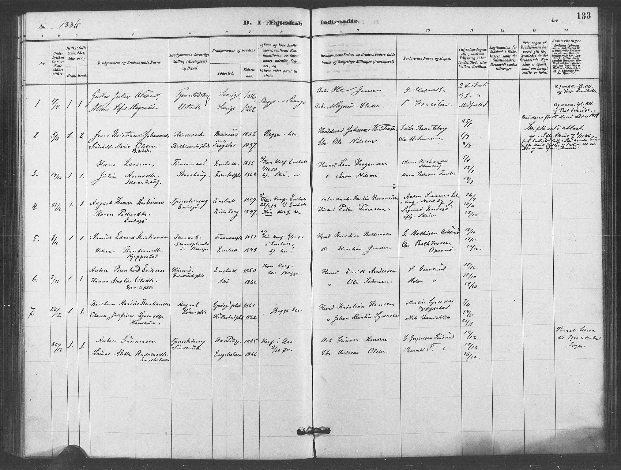 Kråkstad prestekontor Kirkebøker, SAO/A-10125a/F/Fb/L0001: Parish register (official) no. II 1, 1880-1892, p. 133