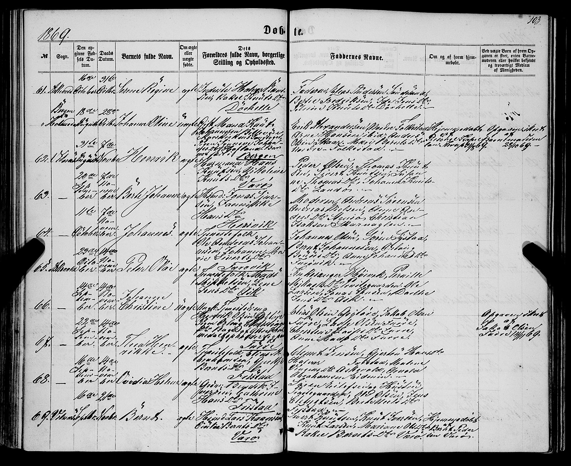 Askvoll sokneprestembete, SAB/A-79501/H/Haa/Haaa/L0012: Parish register (official) no. A 12, 1859-1878, p. 103