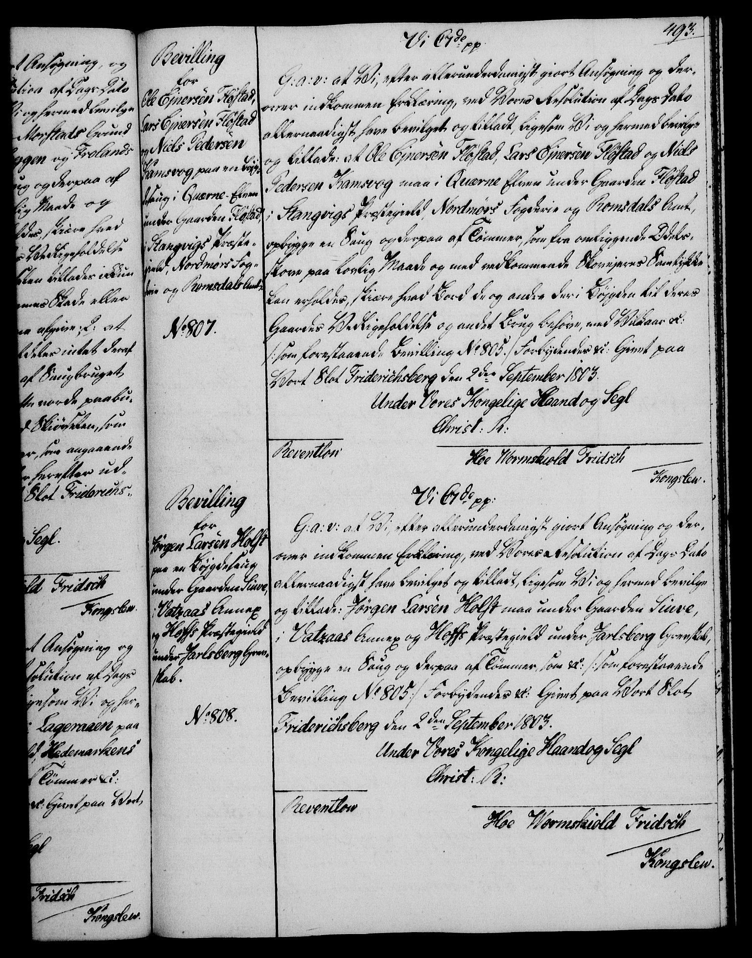 Rentekammeret, Kammerkanselliet, AV/RA-EA-3111/G/Gg/Gga/L0017: Norsk ekspedisjonsprotokoll med register (merket RK 53.17), 1801-1803, p. 493