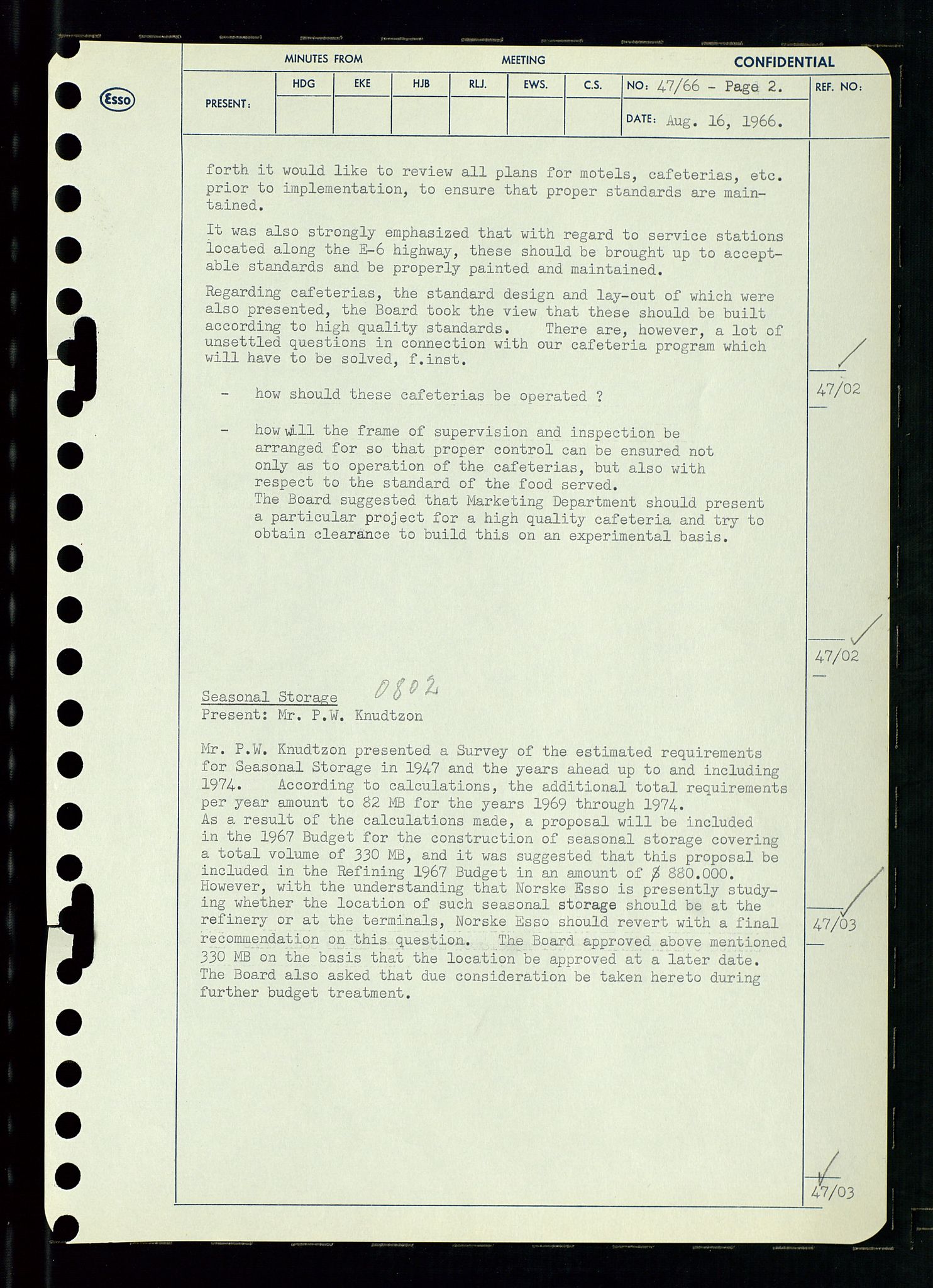 Pa 0982 - Esso Norge A/S, AV/SAST-A-100448/A/Aa/L0002/0002: Den administrerende direksjon Board minutes (styrereferater) / Den administrerende direksjon Board minutes (styrereferater), 1966, p. 100