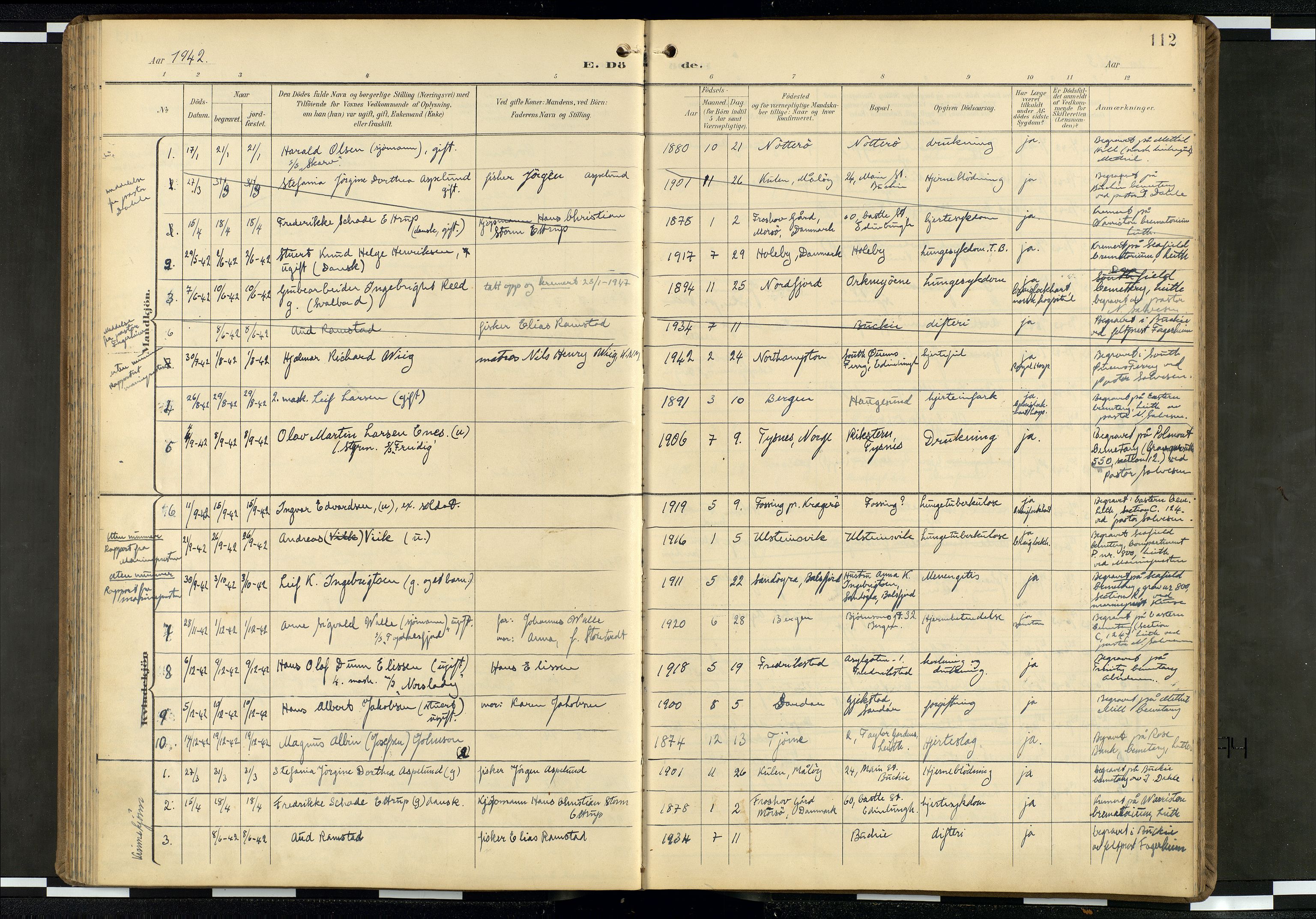 Den norske sjømannsmisjon i utlandet/Skotske havner (Leith, Glasgow), SAB/SAB/PA-0100/H/Ha/Haa/L0004: Parish register (official) no. A 4, 1899-1949, p. 111b-112a