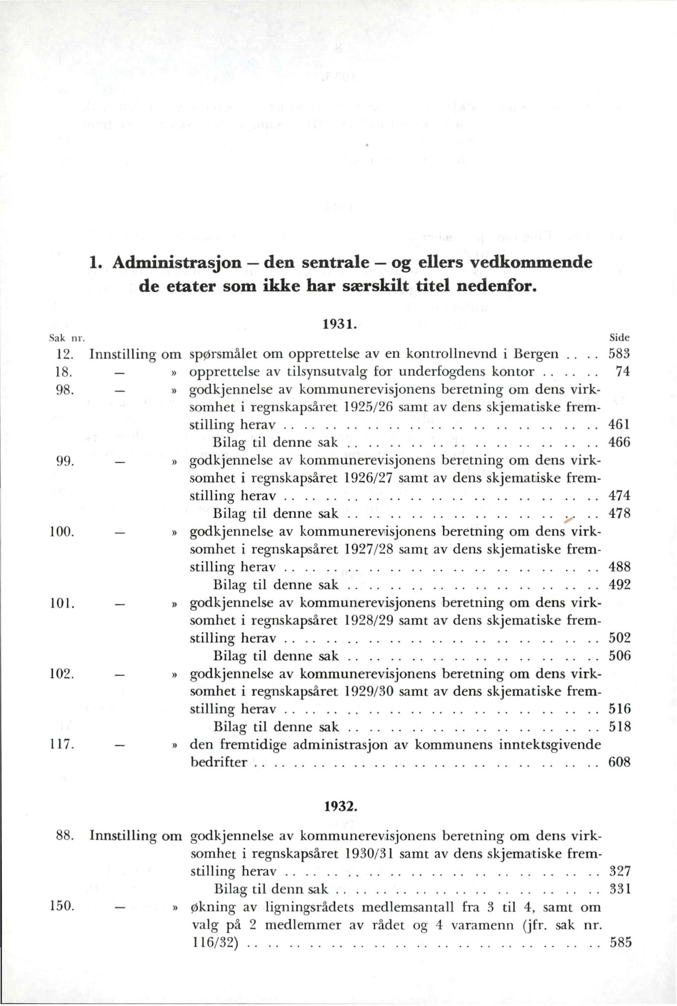 Bergen kommune. Formannskapet, BBA/A-0003/A/Ac/L0004: Generalregister for saker behandlet av Bergen bystyre i årene 1931-1960, 1931-1960