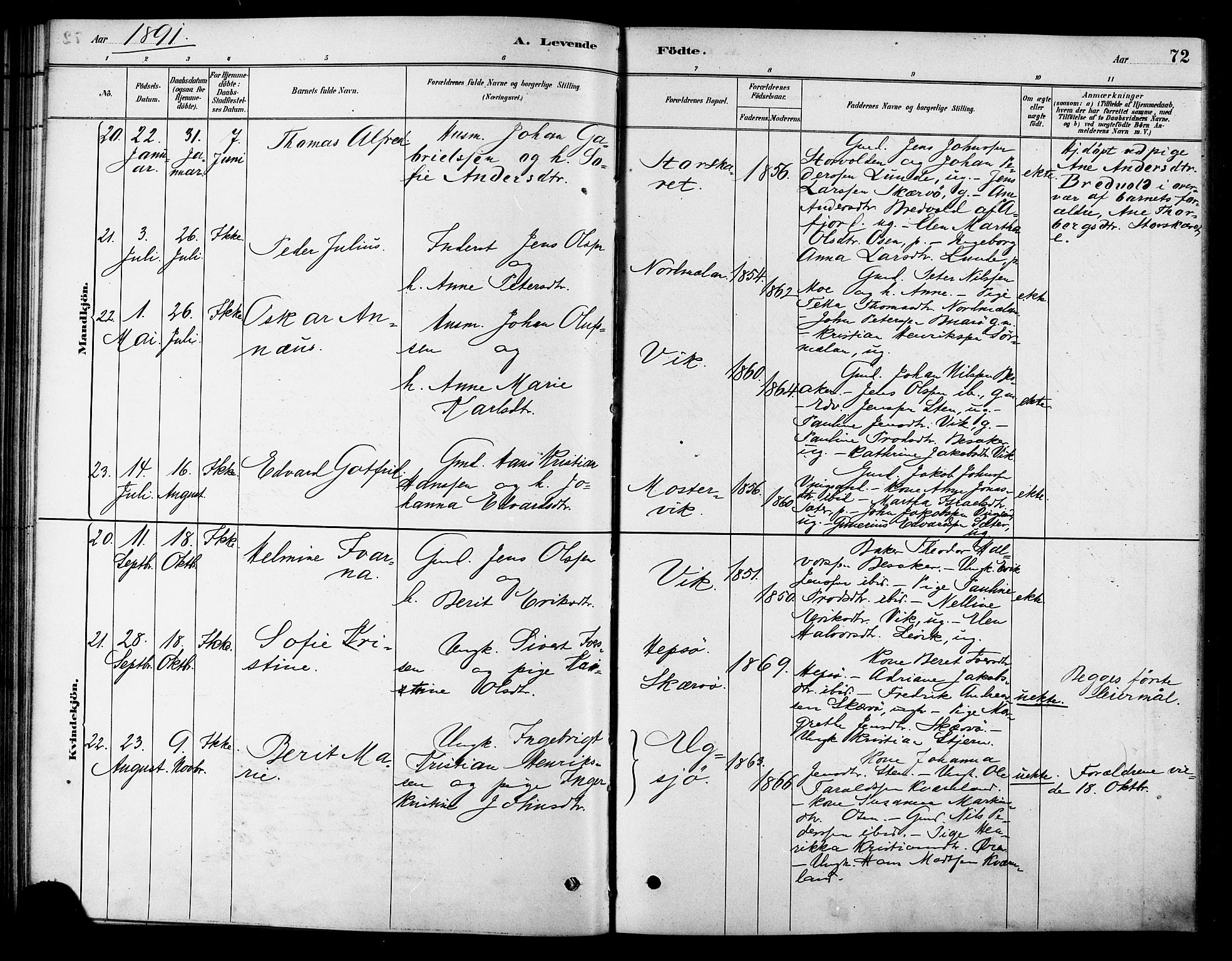 Ministerialprotokoller, klokkerbøker og fødselsregistre - Sør-Trøndelag, AV/SAT-A-1456/658/L0722: Parish register (official) no. 658A01, 1879-1896, p. 72