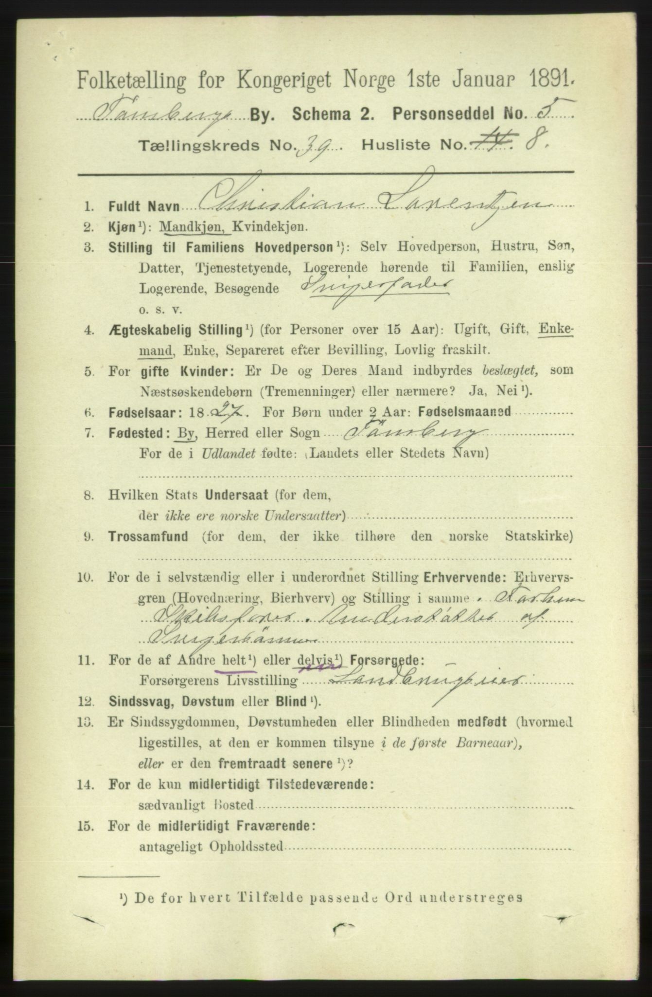 RA, 1891 census for 0705 Tønsberg, 1891, p. 8602