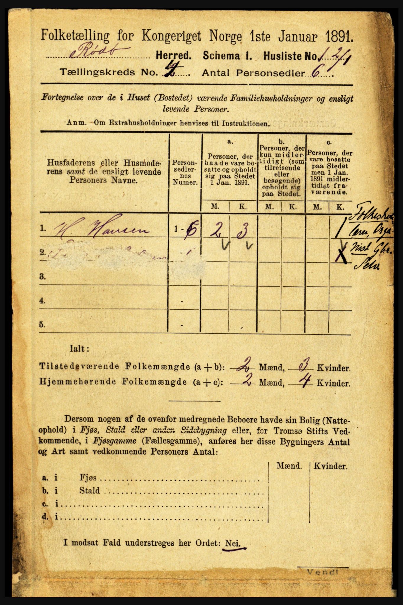 RA, 1891 census for 1836 Rødøy, 1891, p. 1486