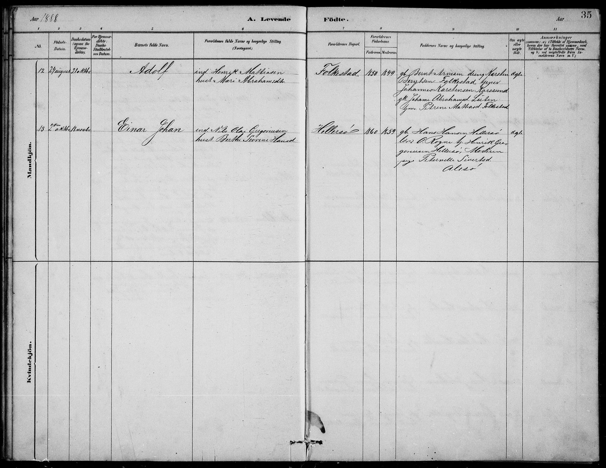 Askvoll sokneprestembete, SAB/A-79501/H/Hab/Habb/L0001: Parish register (copy) no. B 1, 1879-1909, p. 35