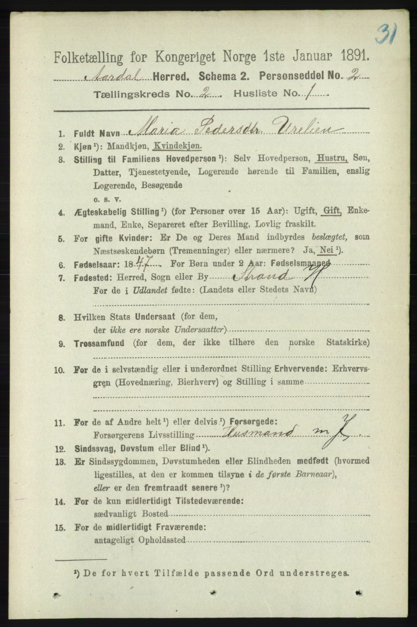 RA, 1891 census for 1131 Årdal, 1891, p. 575