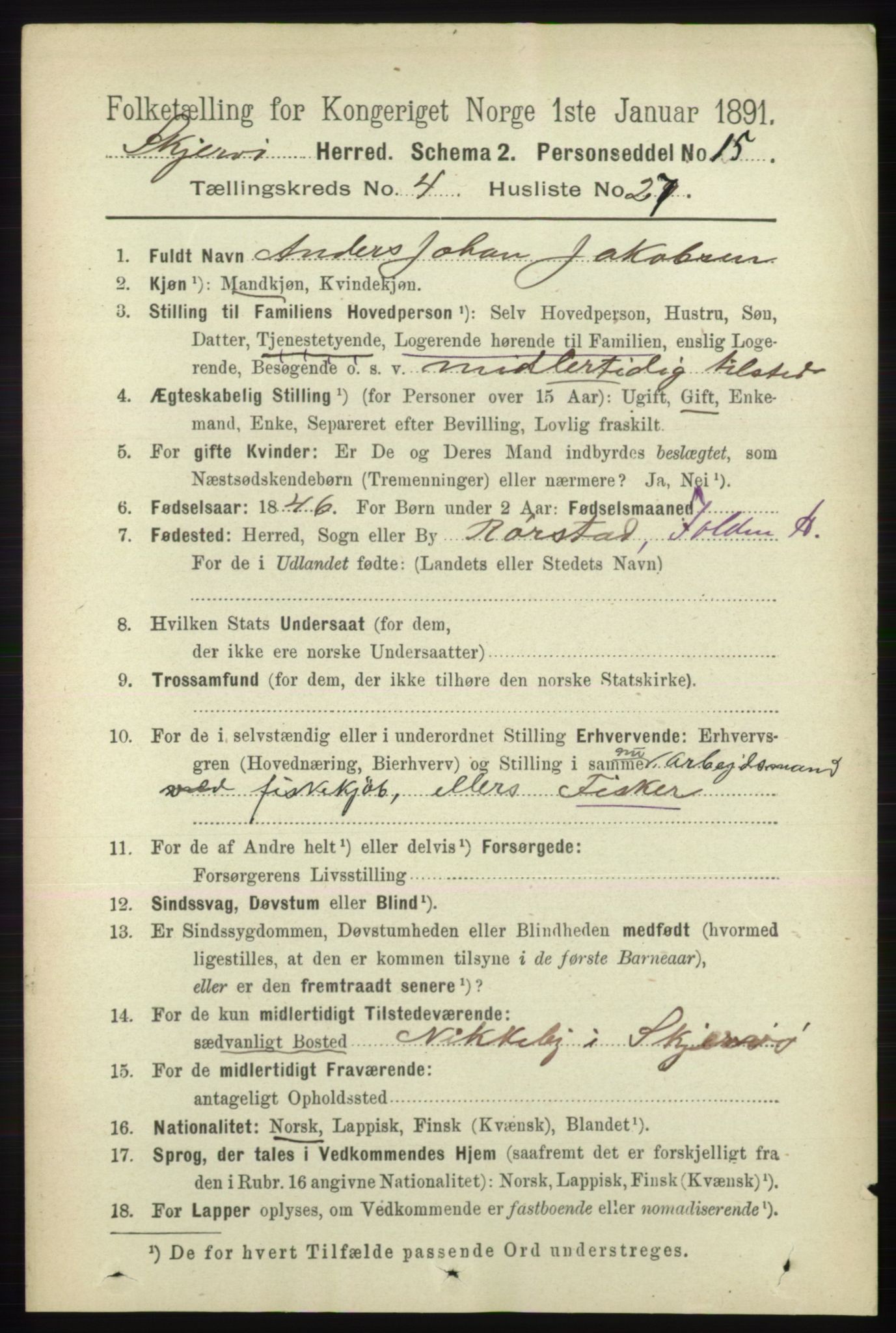 RA, 1891 census for 1941 Skjervøy, 1891, p. 2497