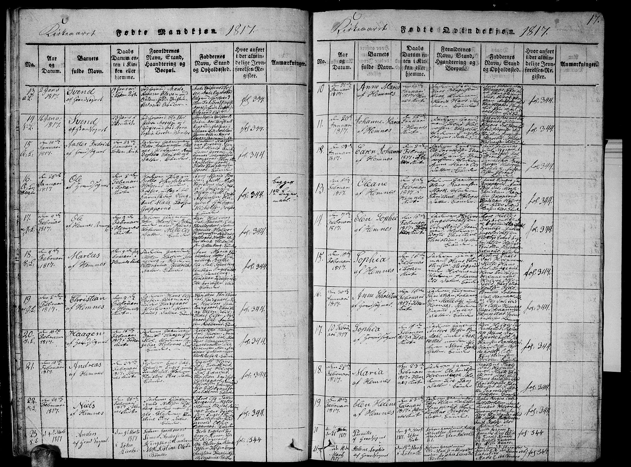 Høland prestekontor Kirkebøker, AV/SAO-A-10346a/G/Ga/L0001: Parish register (copy) no. I 1, 1814-1827, p. 17