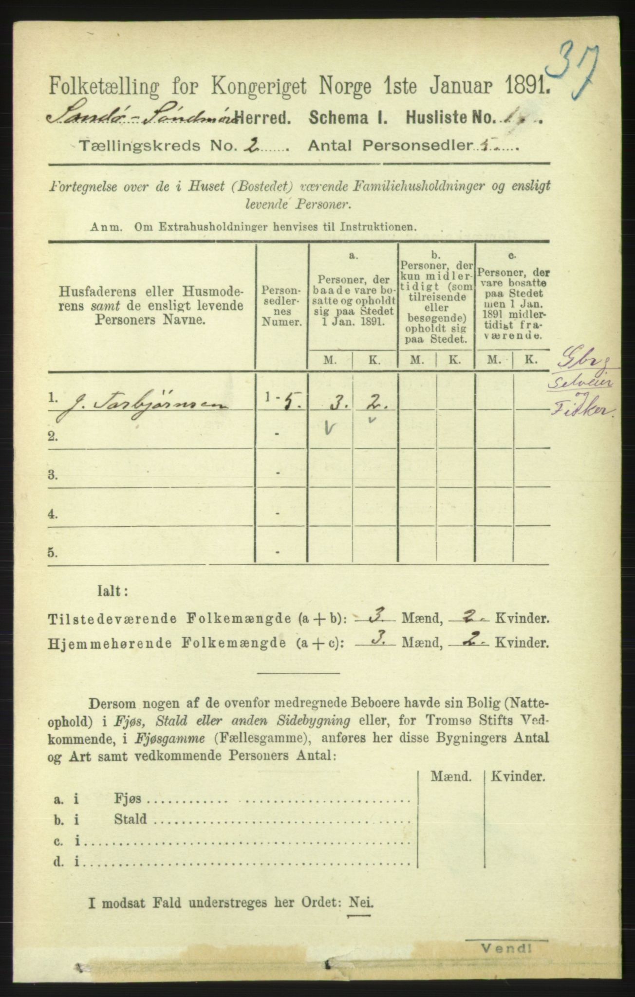 RA, 1891 census for 1514 Sande, 1891, p. 140