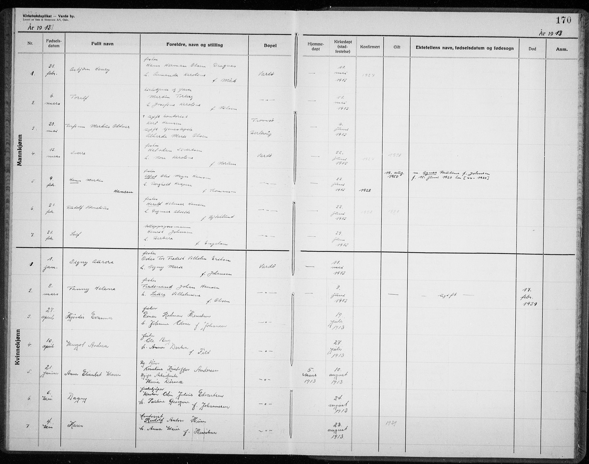 Vardø sokneprestkontor, AV/SATØ-S-1332/H/Hc/L0001kirkerekon: Other parish register no. 1, 1900-1914, p. 170