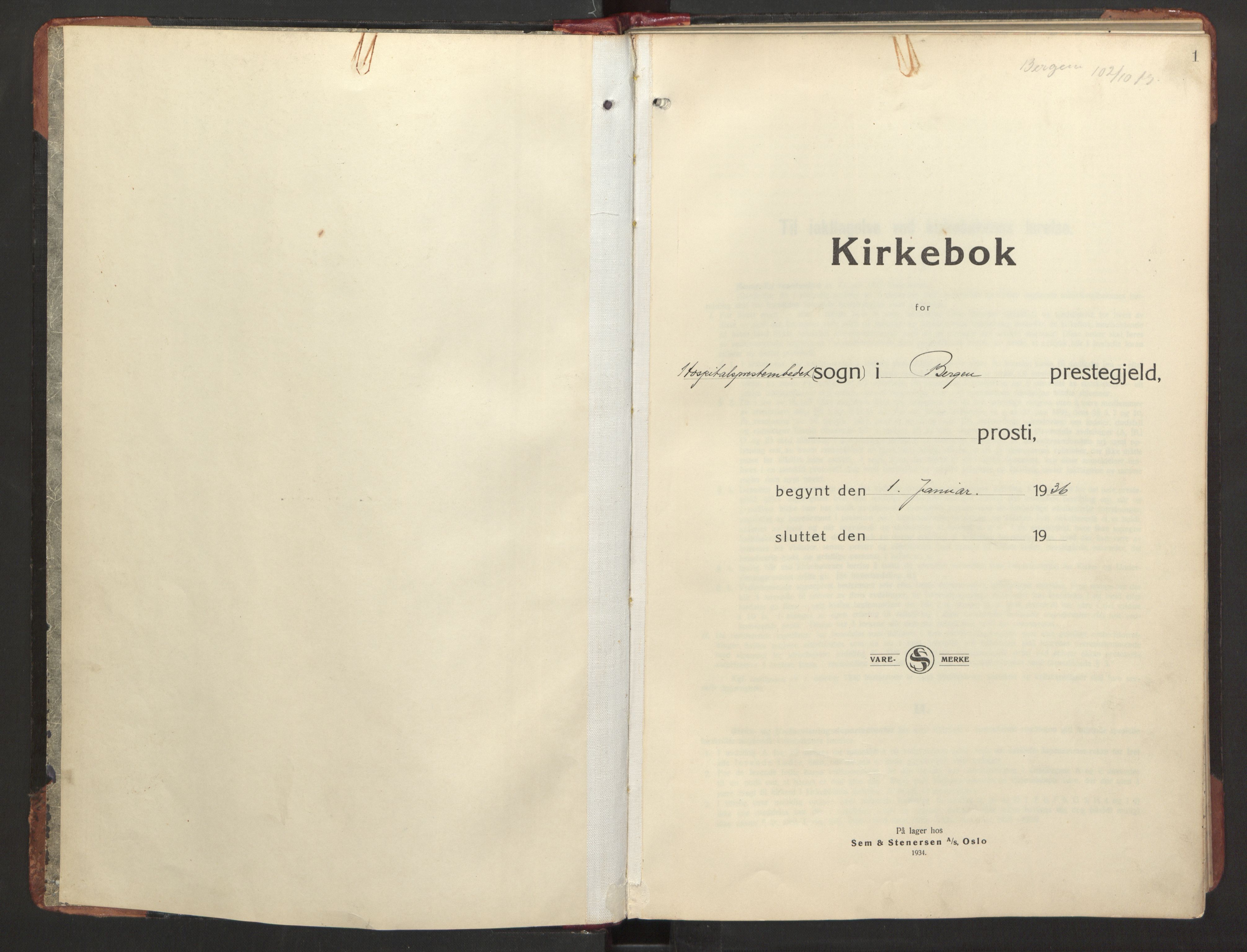 St. Jørgens hospital og Årstad sokneprestembete, AV/SAB-A-99934: Parish register (official) no. A 15, 1936-1953, p. 1