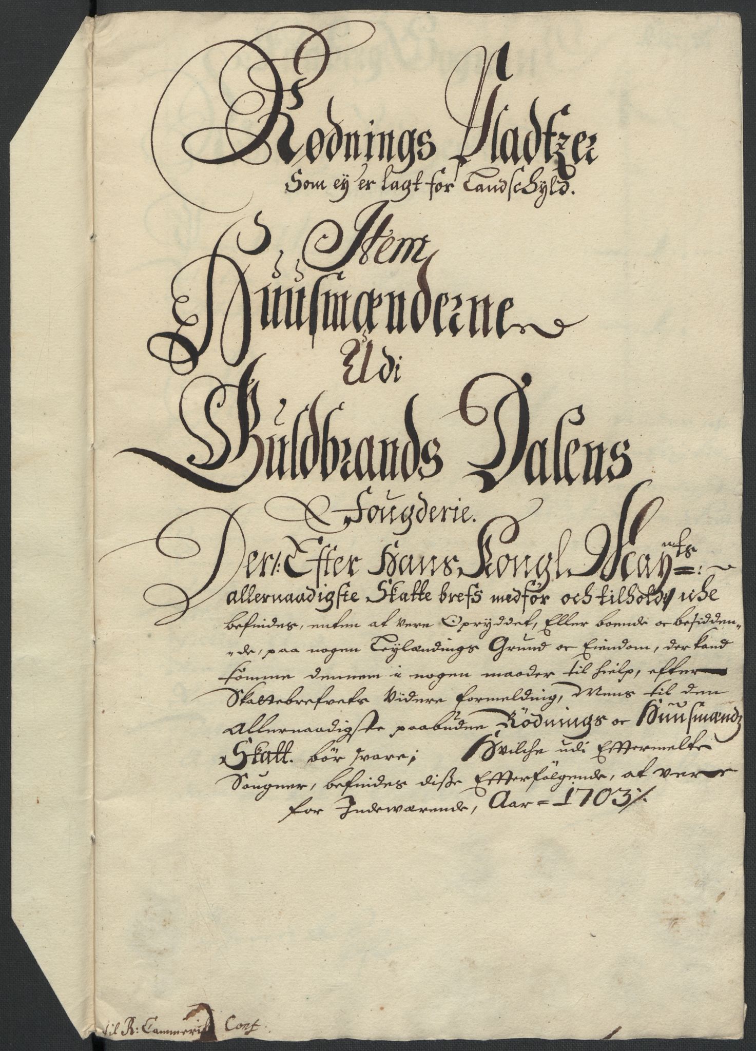 Rentekammeret inntil 1814, Reviderte regnskaper, Fogderegnskap, RA/EA-4092/R17/L1176: Fogderegnskap Gudbrandsdal, 1703, p. 133