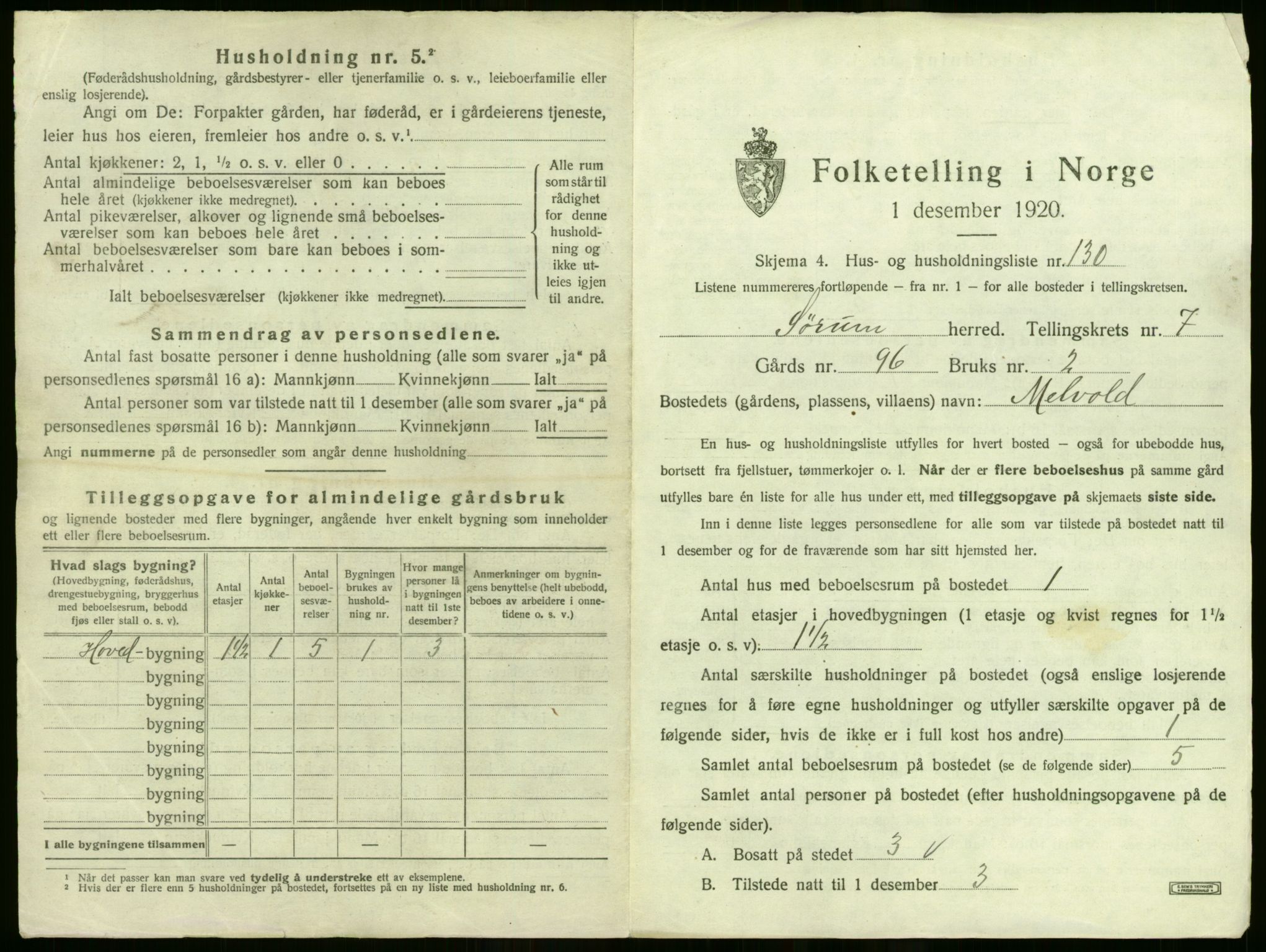 SAO, 1920 census for Sørum, 1920, p. 1122