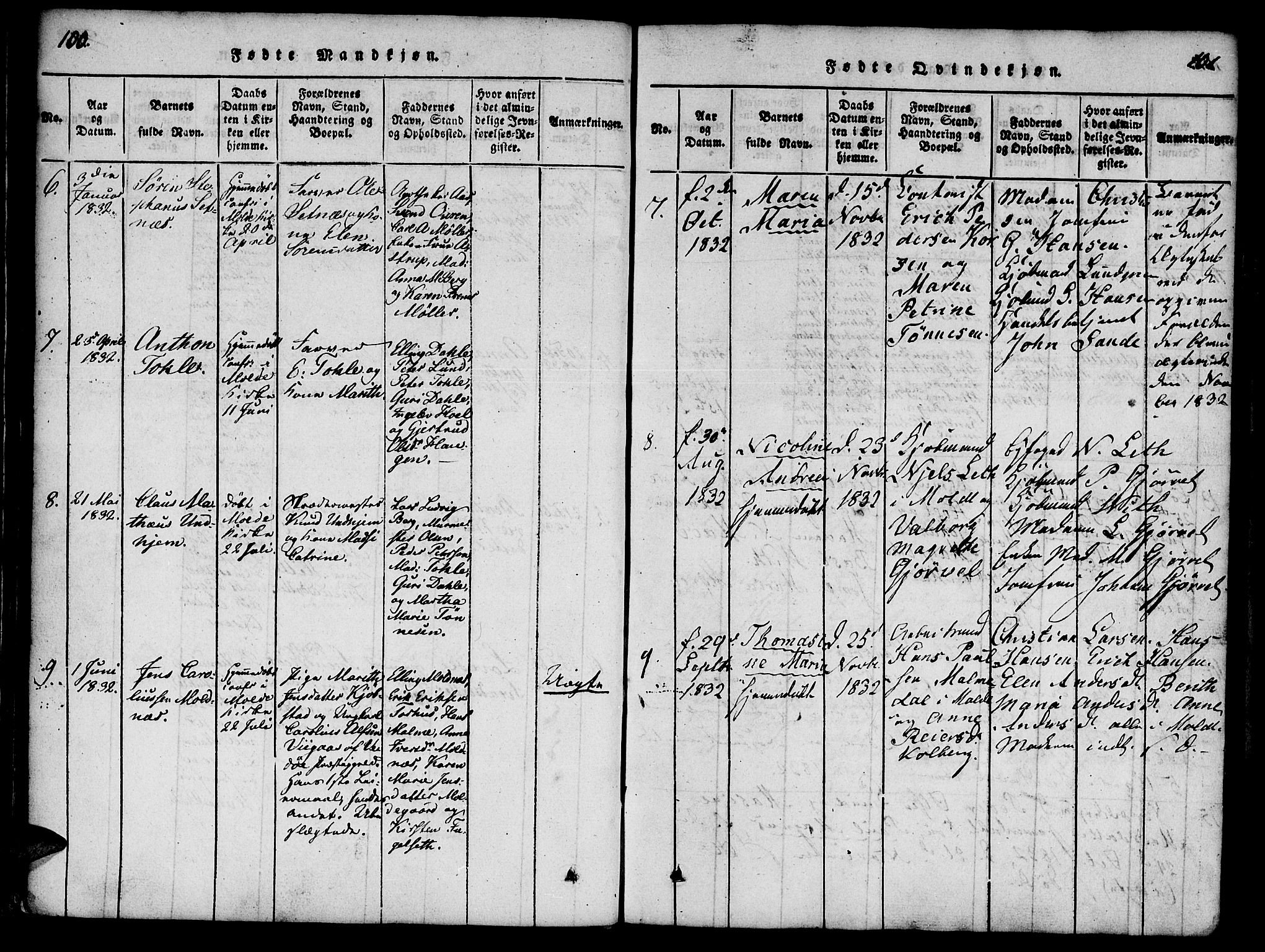Ministerialprotokoller, klokkerbøker og fødselsregistre - Møre og Romsdal, SAT/A-1454/558/L0688: Parish register (official) no. 558A02, 1818-1843, p. 100-101