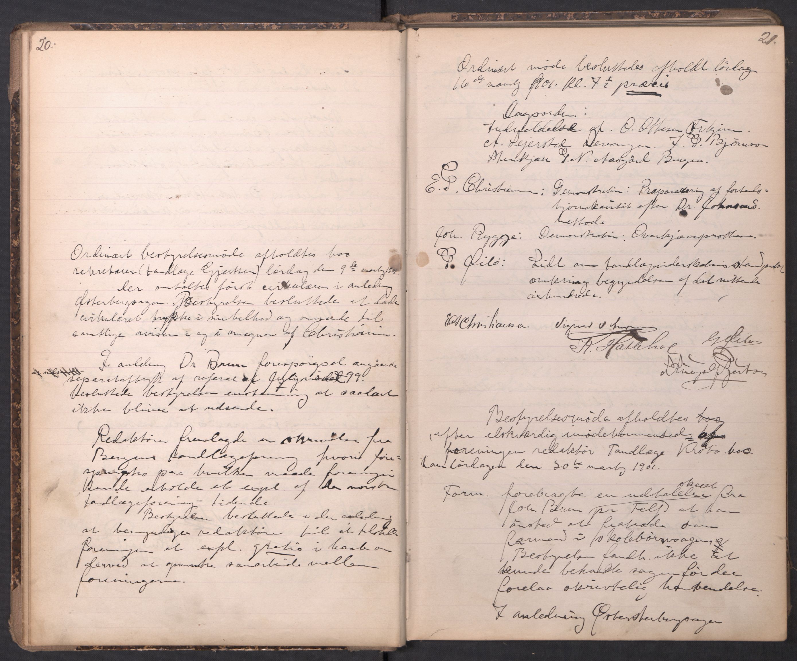 Den norske tannlegeforening, AV/RA-PA-0862/1/A/Ab/L0003: Forhandlingsprotokoll, 1899-1912, p. 20-21