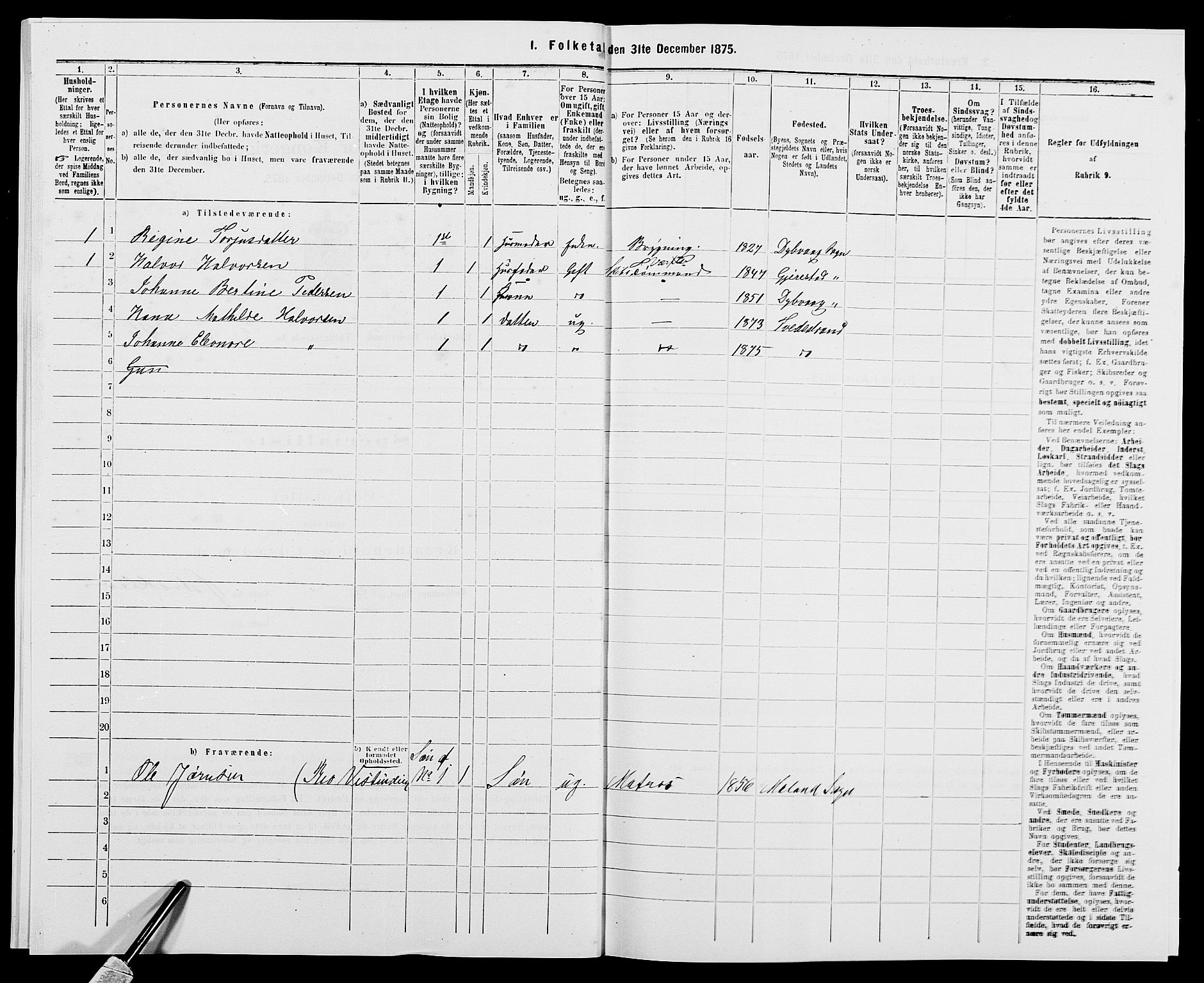 SAK, 1875 census for 0902B Holt/Tvedestrand, 1875, p. 209