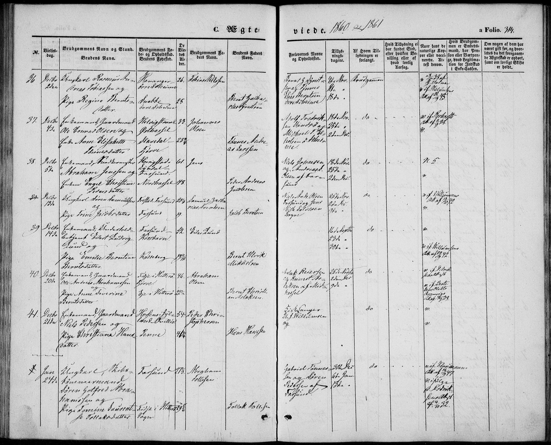 Lista sokneprestkontor, AV/SAK-1111-0027/F/Fb/L0002: Parish register (copy) no. B 2, 1847-1862, p. 314