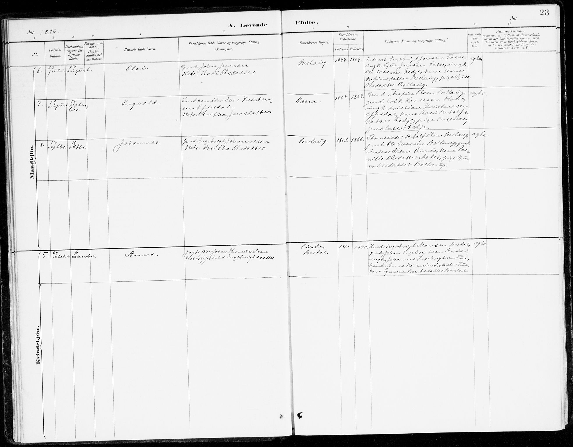 Leikanger sokneprestembete, SAB/A-81001: Parish register (official) no. D 1, 1887-1922, p. 23