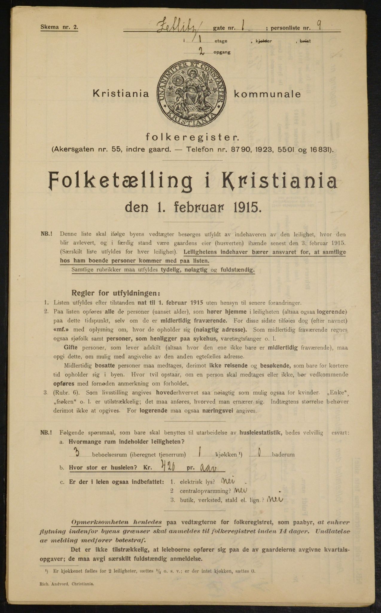 OBA, Municipal Census 1915 for Kristiania, 1915, p. 129182