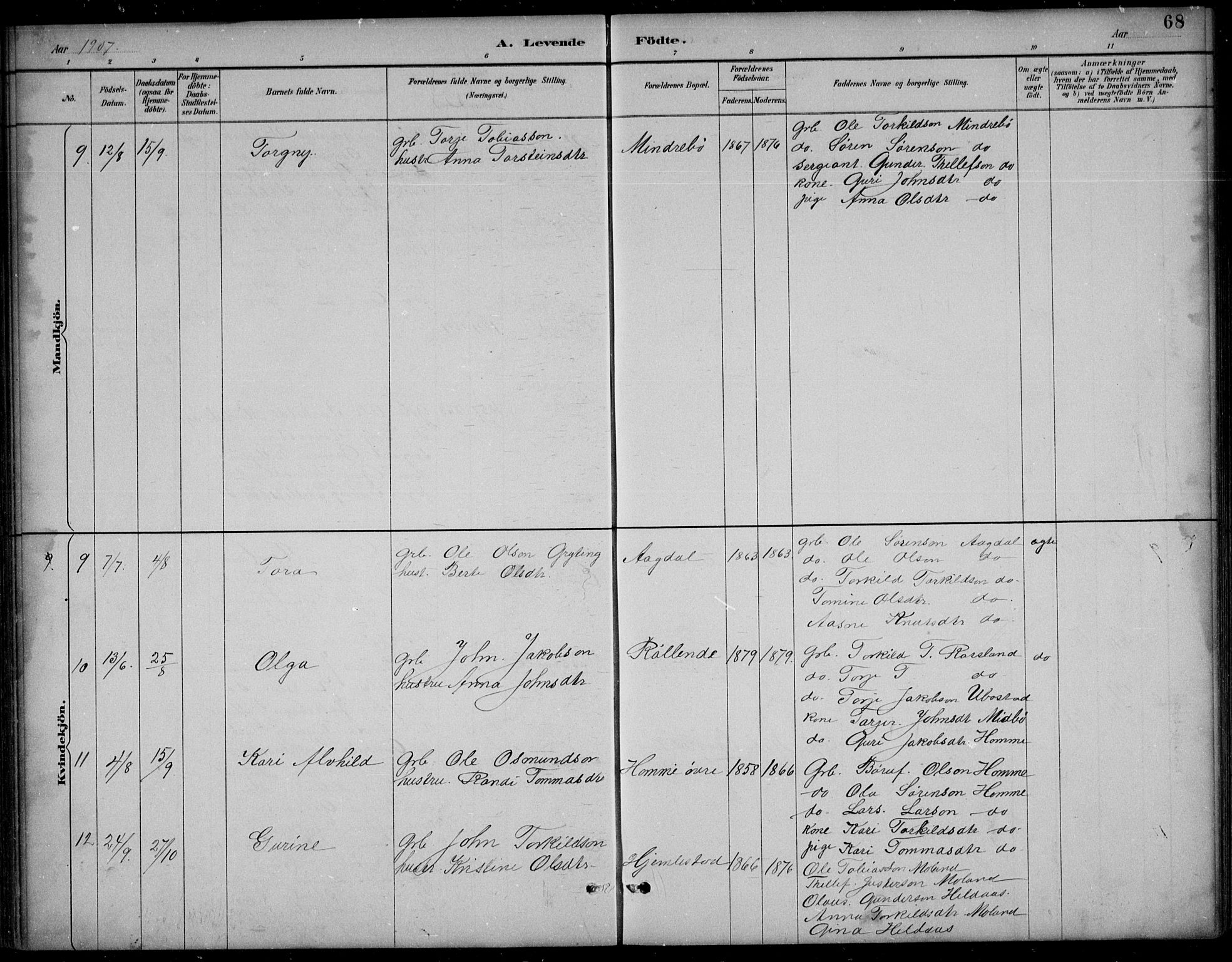 Bjelland sokneprestkontor, AV/SAK-1111-0005/F/Fb/Fba/L0005: Parish register (copy) no. B 5, 1887-1923, p. 68