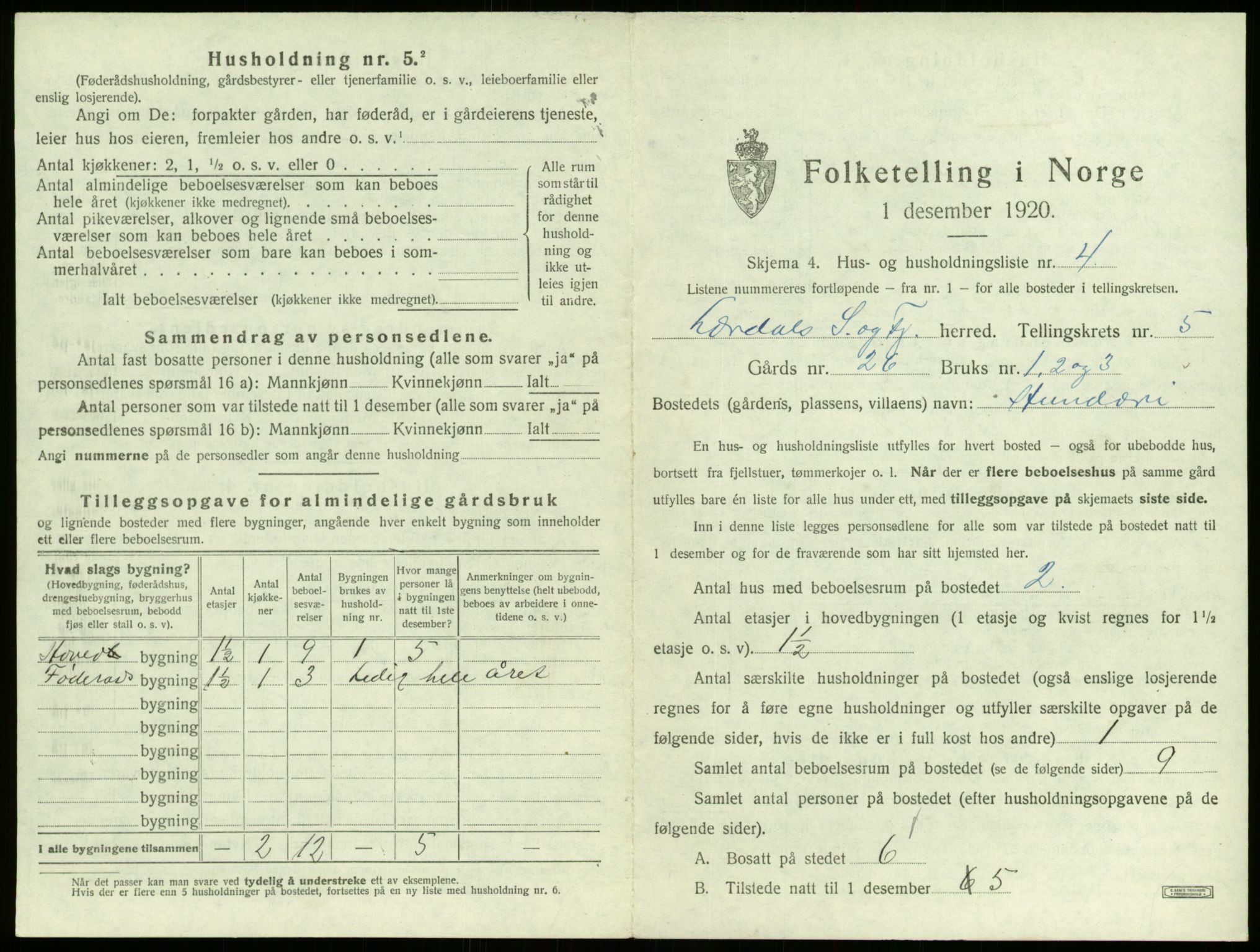 SAB, 1920 census for Lærdal, 1920, p. 385