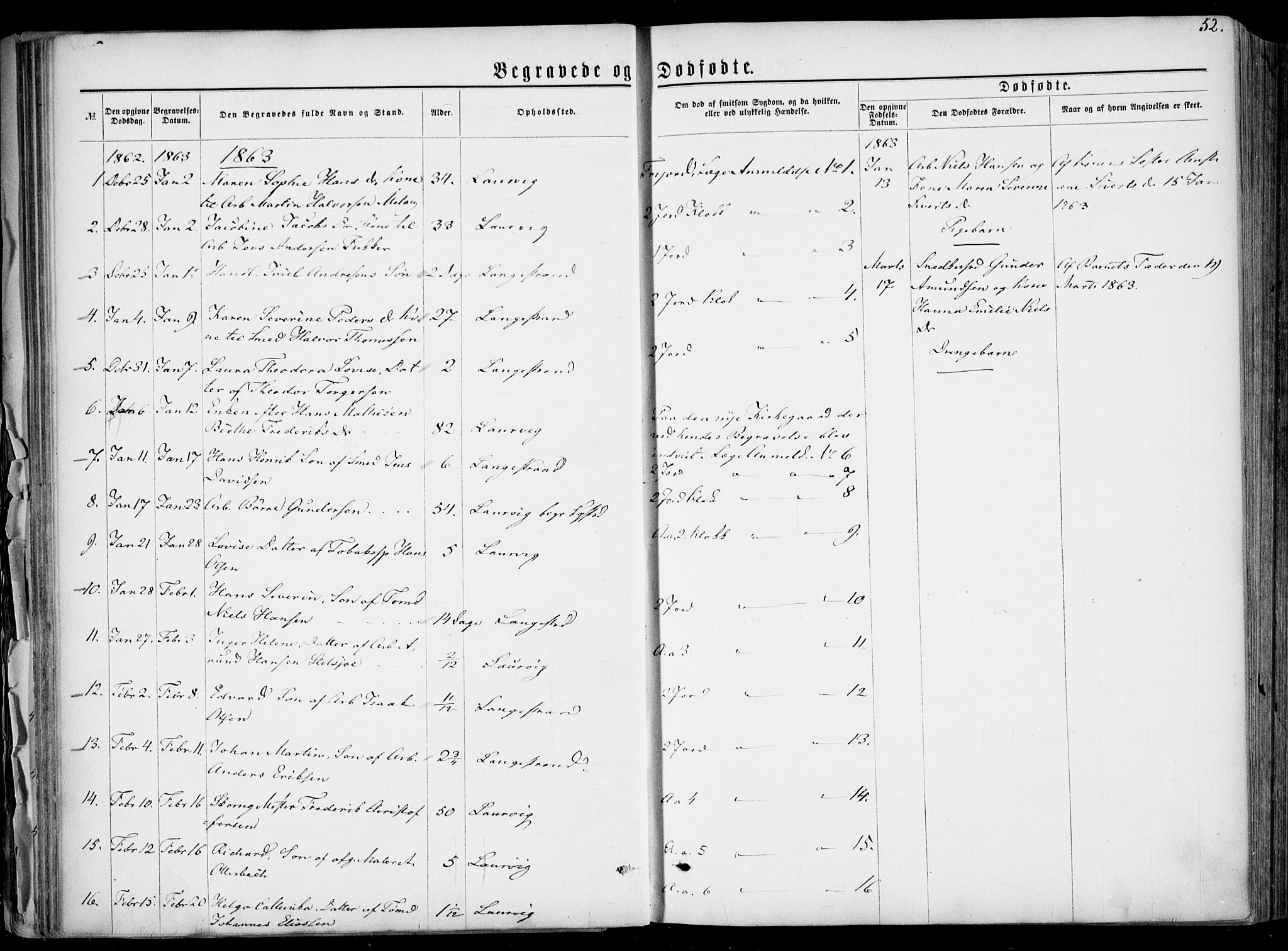 Larvik kirkebøker, AV/SAKO-A-352/F/Fa/L0005: Parish register (official) no. I 5, 1856-1870, p. 52