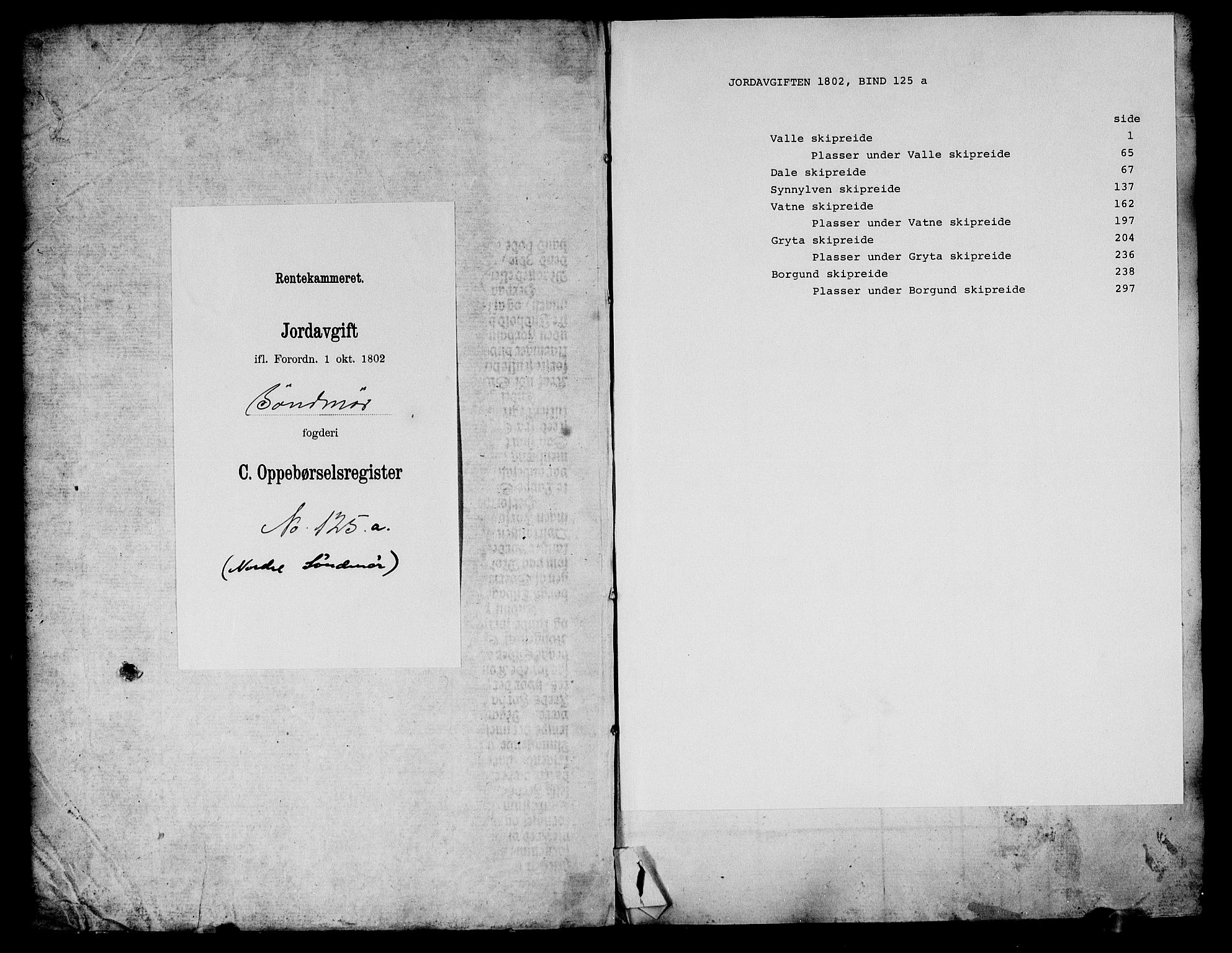 Rentekammeret inntil 1814, Realistisk ordnet avdeling, AV/RA-EA-4070/N/Ne/Nea/L0125a: Sunnmøre fogderi. Oppebørselsregister for fogderiets nordre del, 1803, p. 1