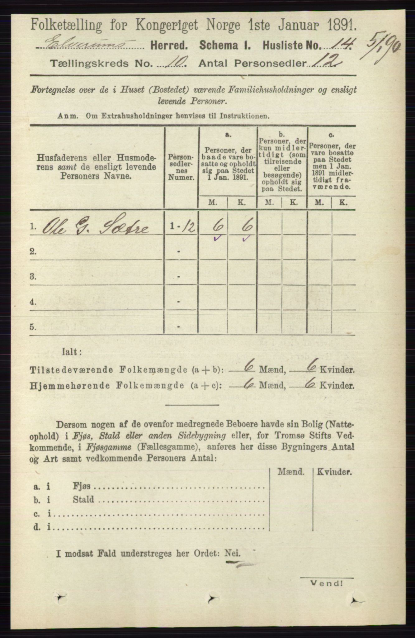 RA, 1891 census for 0427 Elverum, 1891, p. 8099