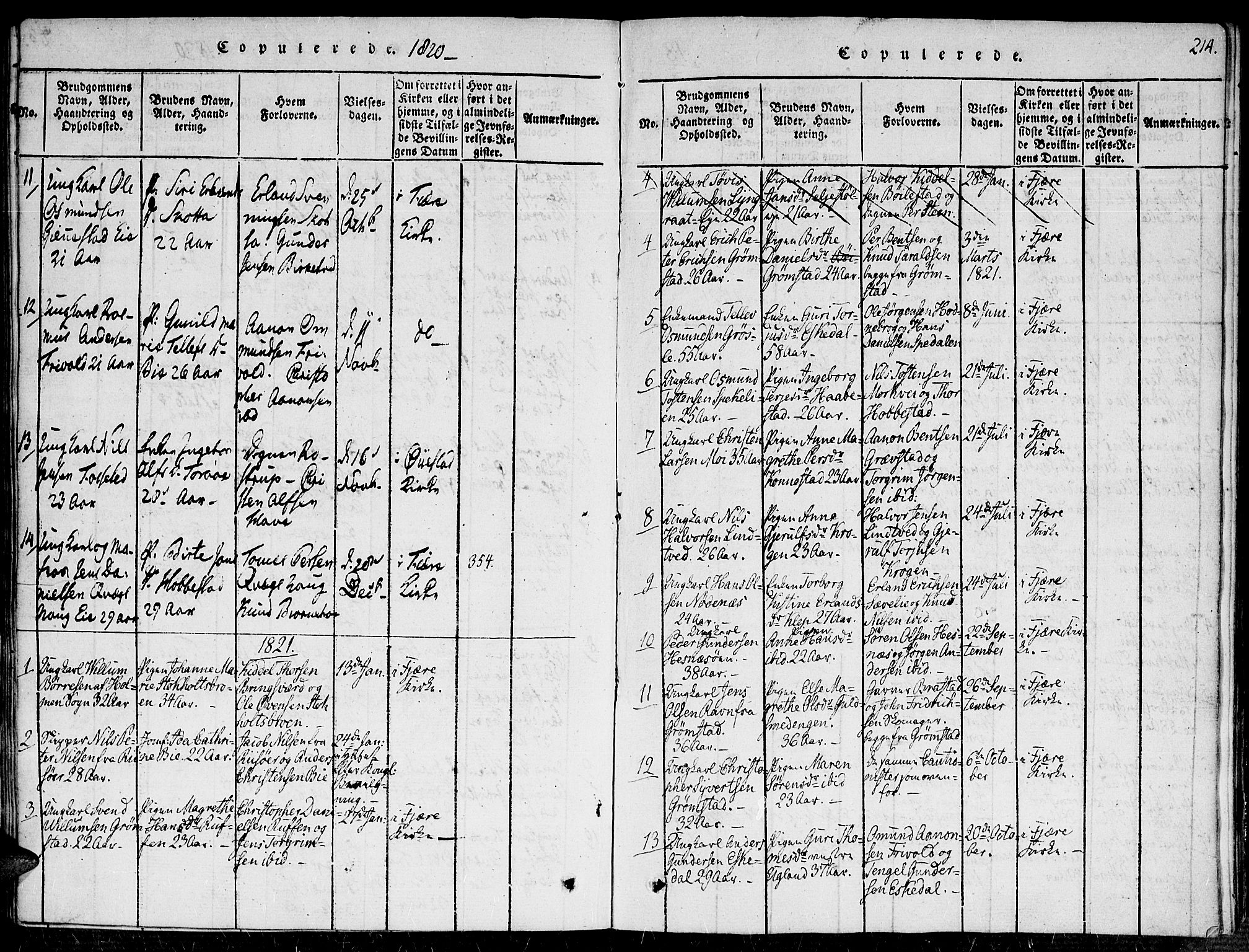 Fjære sokneprestkontor, SAK/1111-0011/F/Fa/L0001: Parish register (official) no. A 1 /1, 1816-1826, p. 214