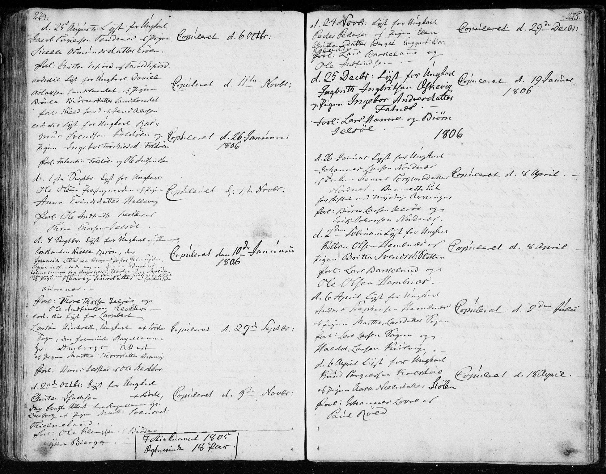 Jelsa sokneprestkontor, AV/SAST-A-101842/01/IV: Parish register (official) no. A 4, 1796-1816, p. 224-225