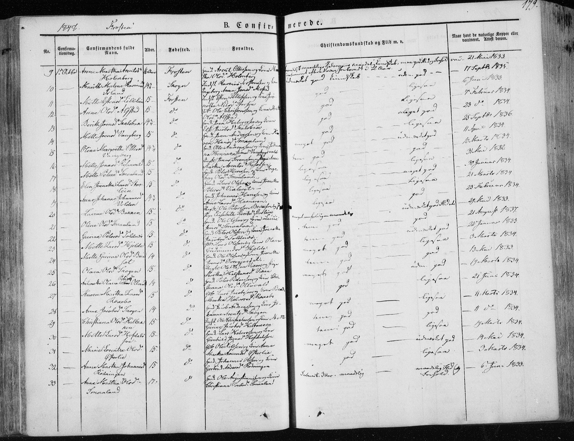 Ministerialprotokoller, klokkerbøker og fødselsregistre - Nord-Trøndelag, SAT/A-1458/713/L0115: Parish register (official) no. 713A06, 1838-1851, p. 179