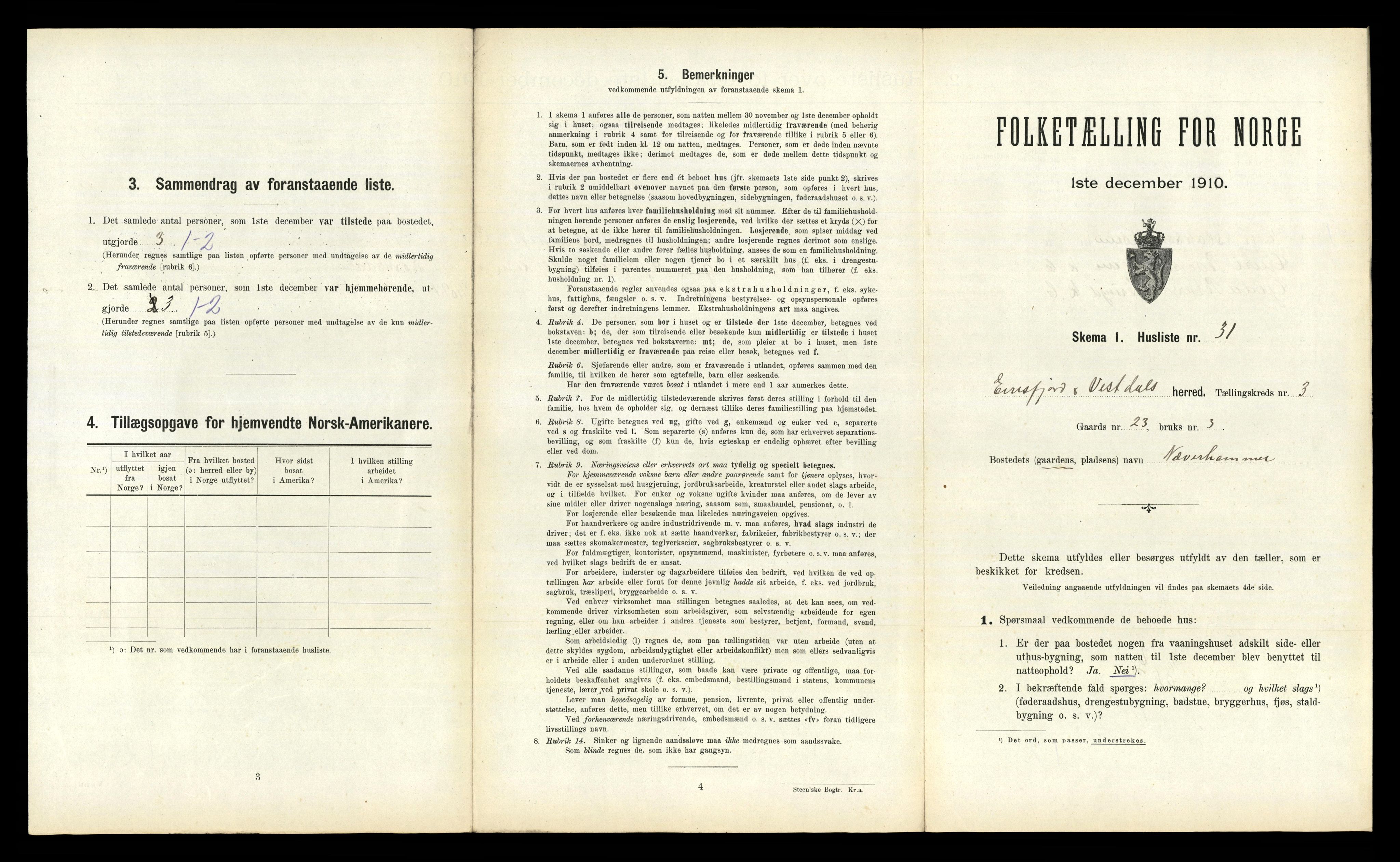 RA, 1910 census for Eresfjord og Vistdal, 1910, p. 225