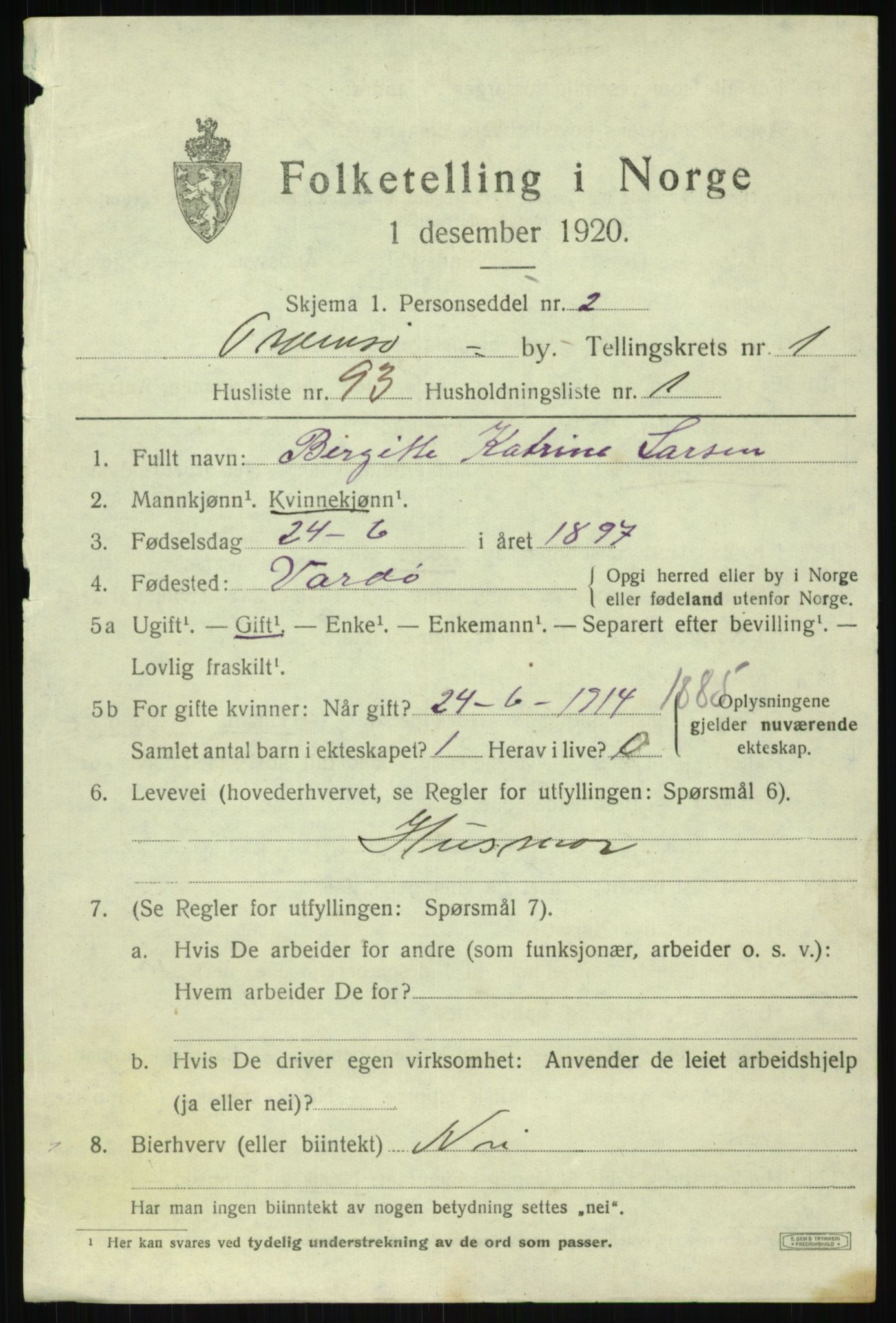 SATØ, 1920 census for Tromsø, 1920, p. 8723