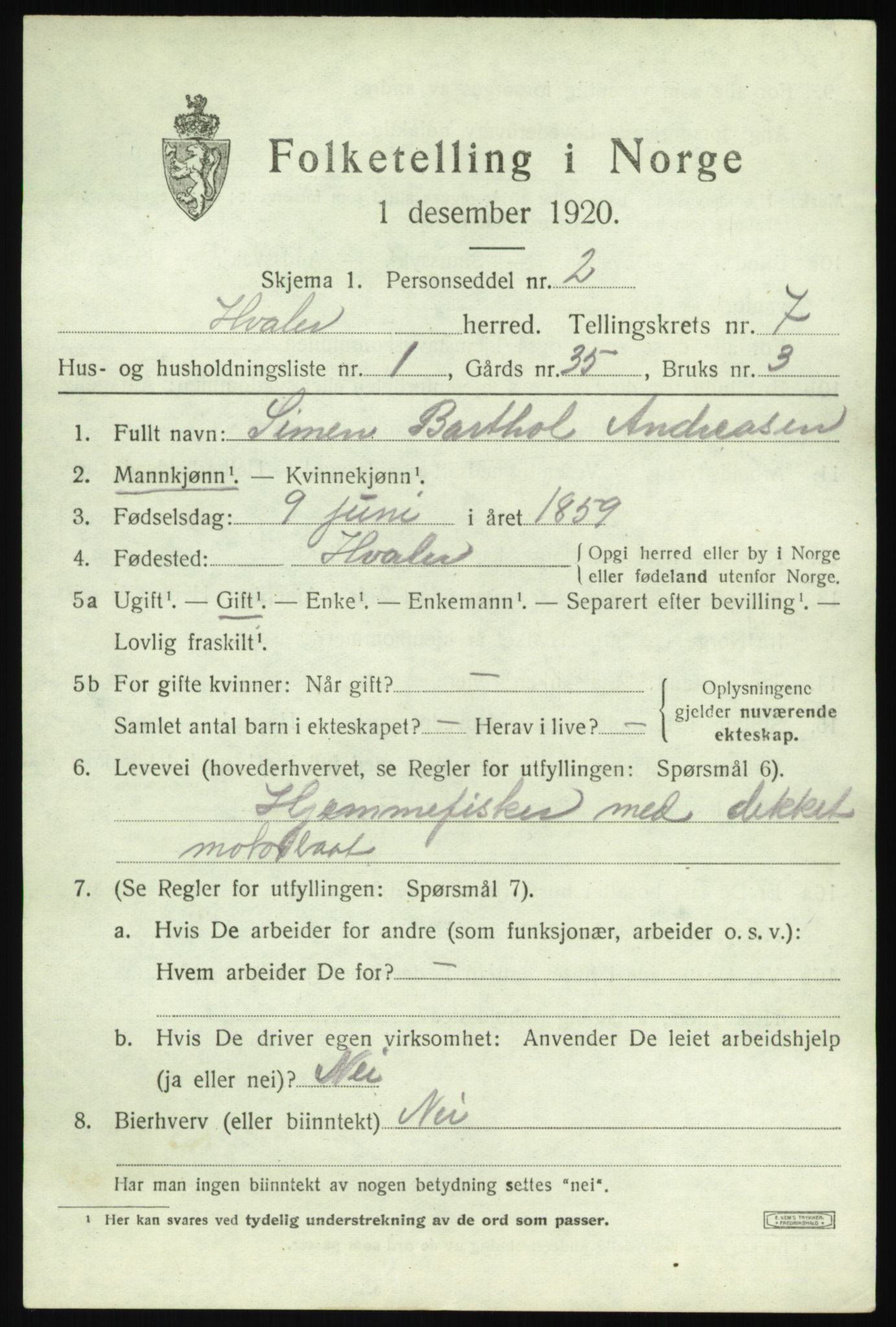 SAO, 1920 census for Hvaler, 1920, p. 6422