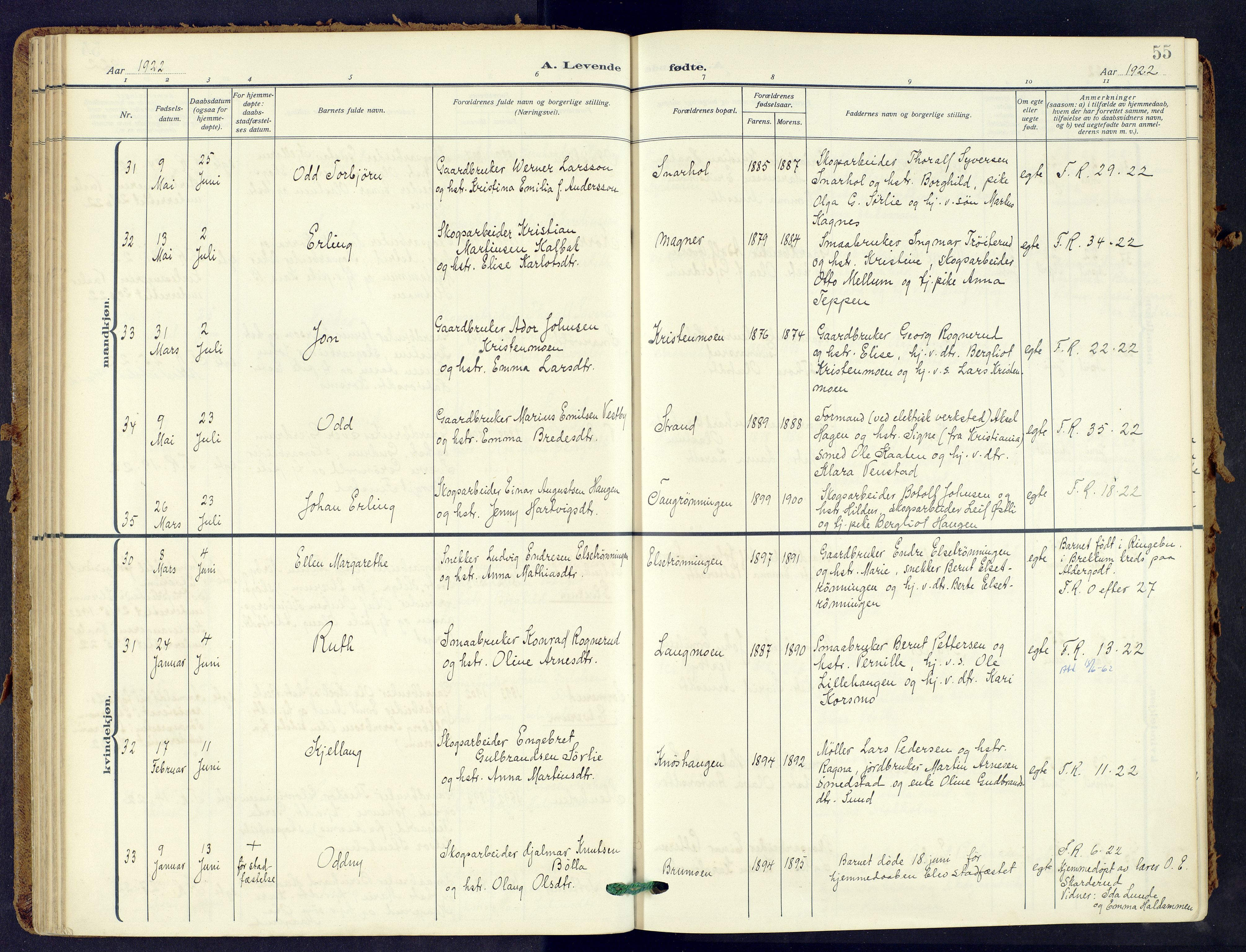 Våler prestekontor, Hedmark, SAH/PREST-040/H/Ha/Haa/L0009: Parish register (official) no. 9, 1912-1940, p. 55