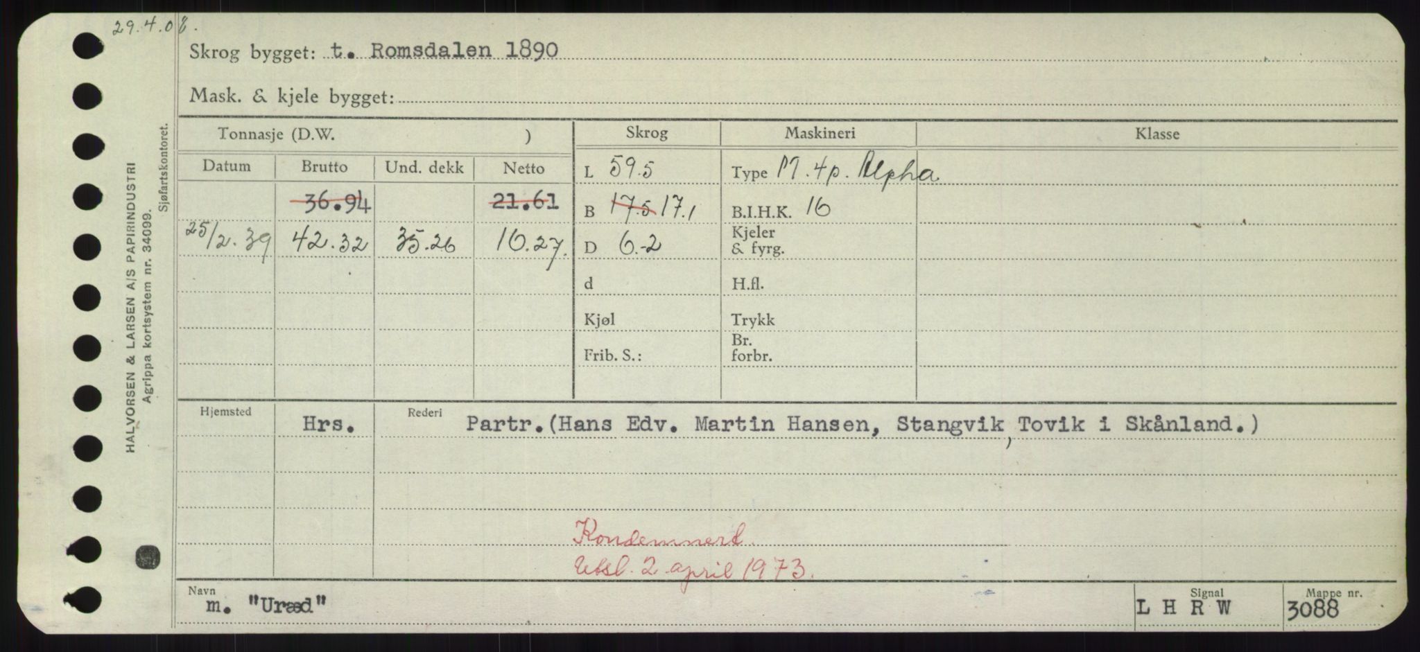 Sjøfartsdirektoratet med forløpere, Skipsmålingen, RA/S-1627/H/Hd/L0040: Fartøy, U-Ve, p. 145