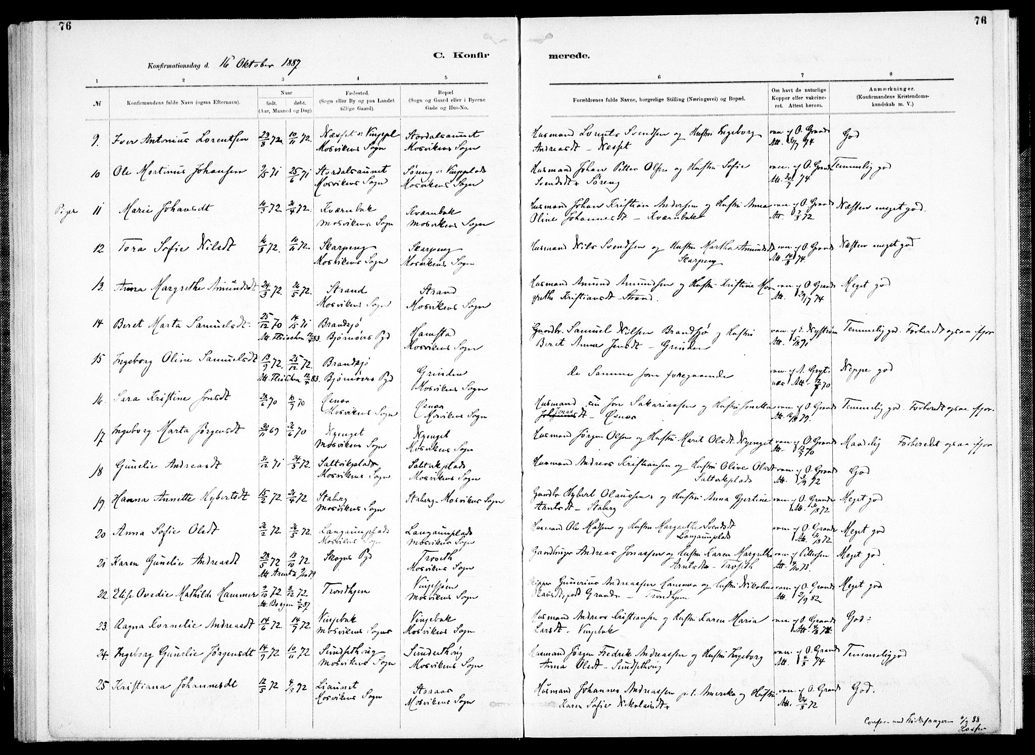Ministerialprotokoller, klokkerbøker og fødselsregistre - Nord-Trøndelag, SAT/A-1458/733/L0325: Parish register (official) no. 733A04, 1884-1908, p. 76