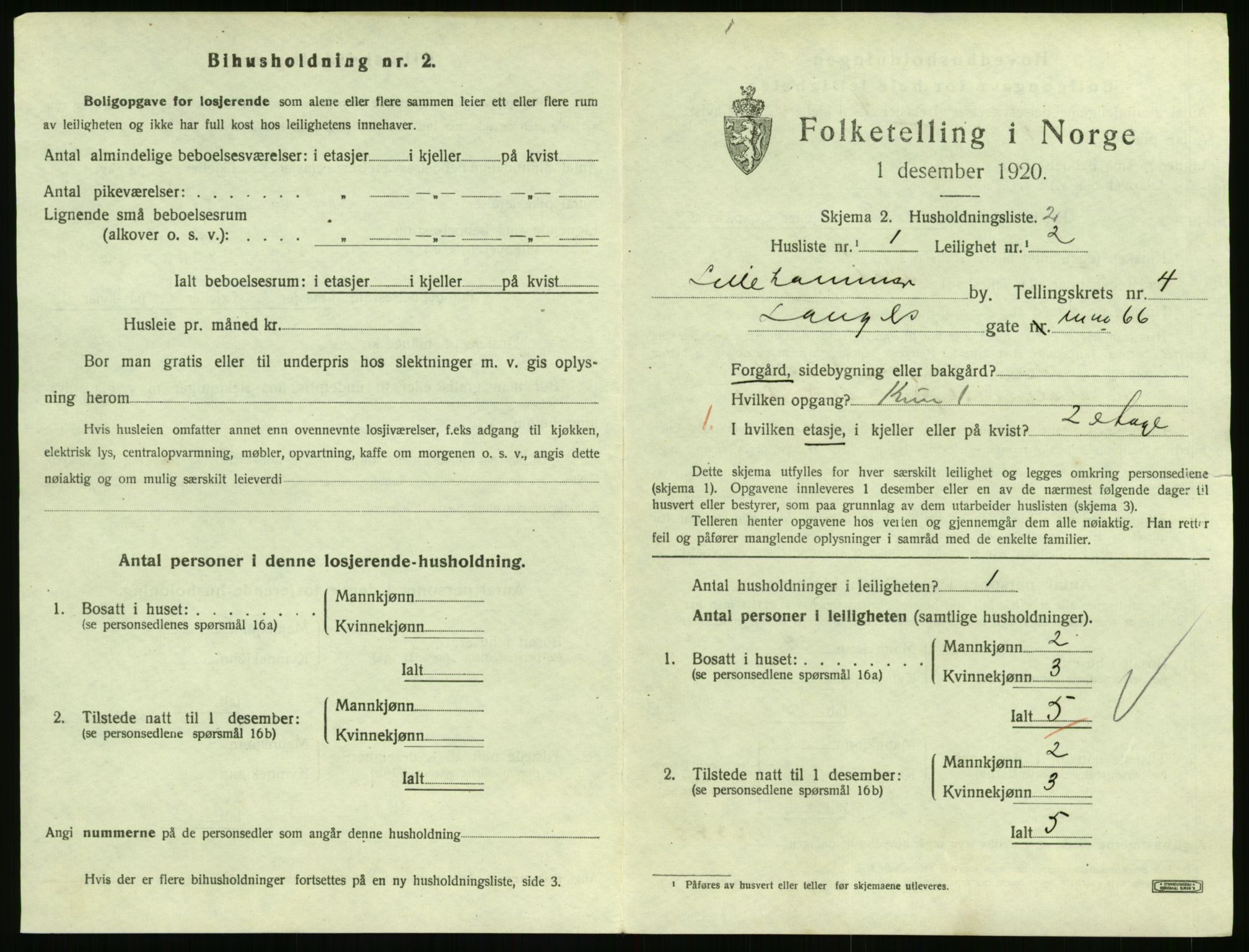 SAH, 1920 census for Lillehammer, 1920, p. 1922