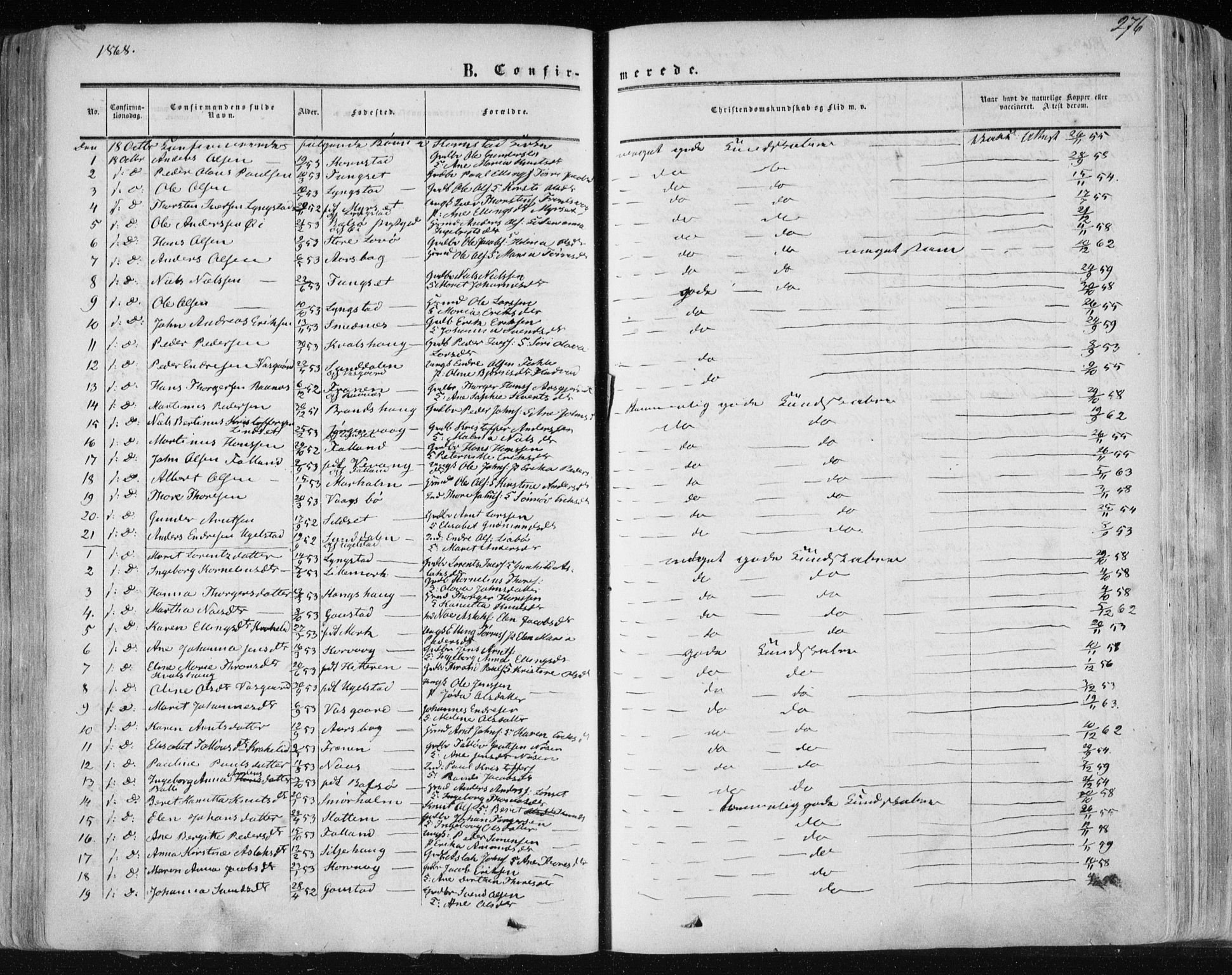 Ministerialprotokoller, klokkerbøker og fødselsregistre - Møre og Romsdal, AV/SAT-A-1454/568/L0804: Parish register (official) no. 568A11, 1854-1868, p. 276