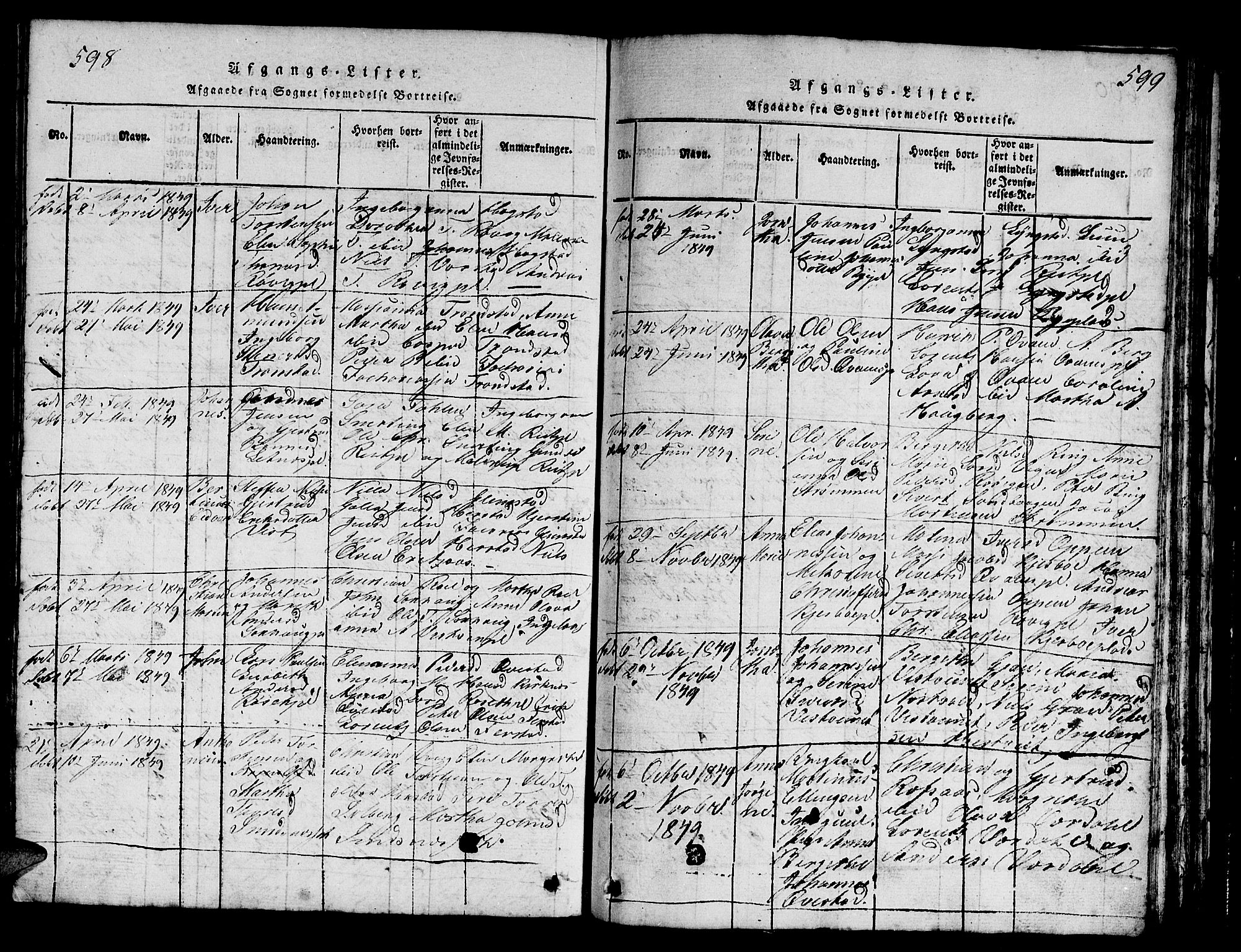 Ministerialprotokoller, klokkerbøker og fødselsregistre - Nord-Trøndelag, AV/SAT-A-1458/730/L0298: Parish register (copy) no. 730C01, 1816-1849, p. 598-599