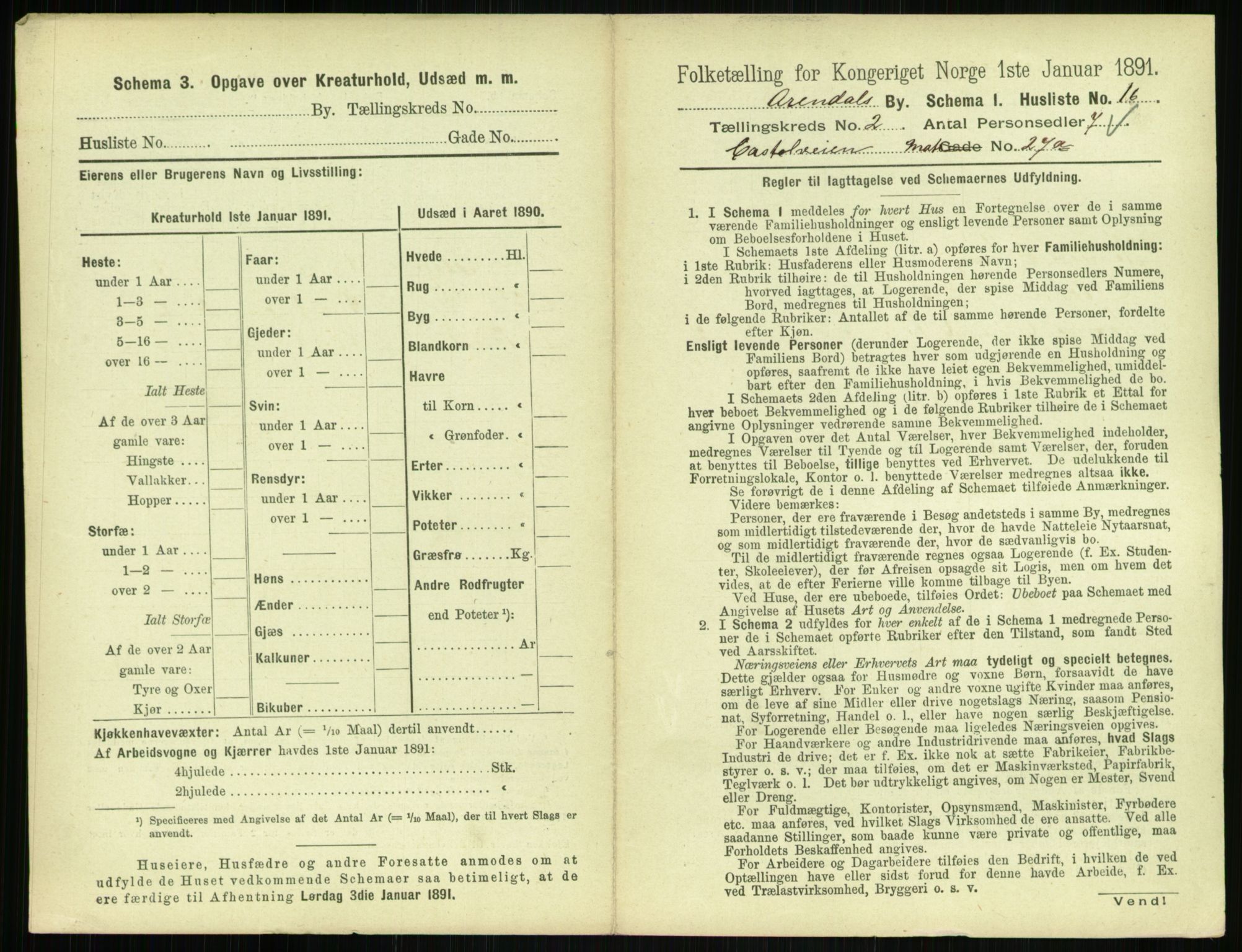 RA, 1891 census for 0903 Arendal, 1891, p. 116