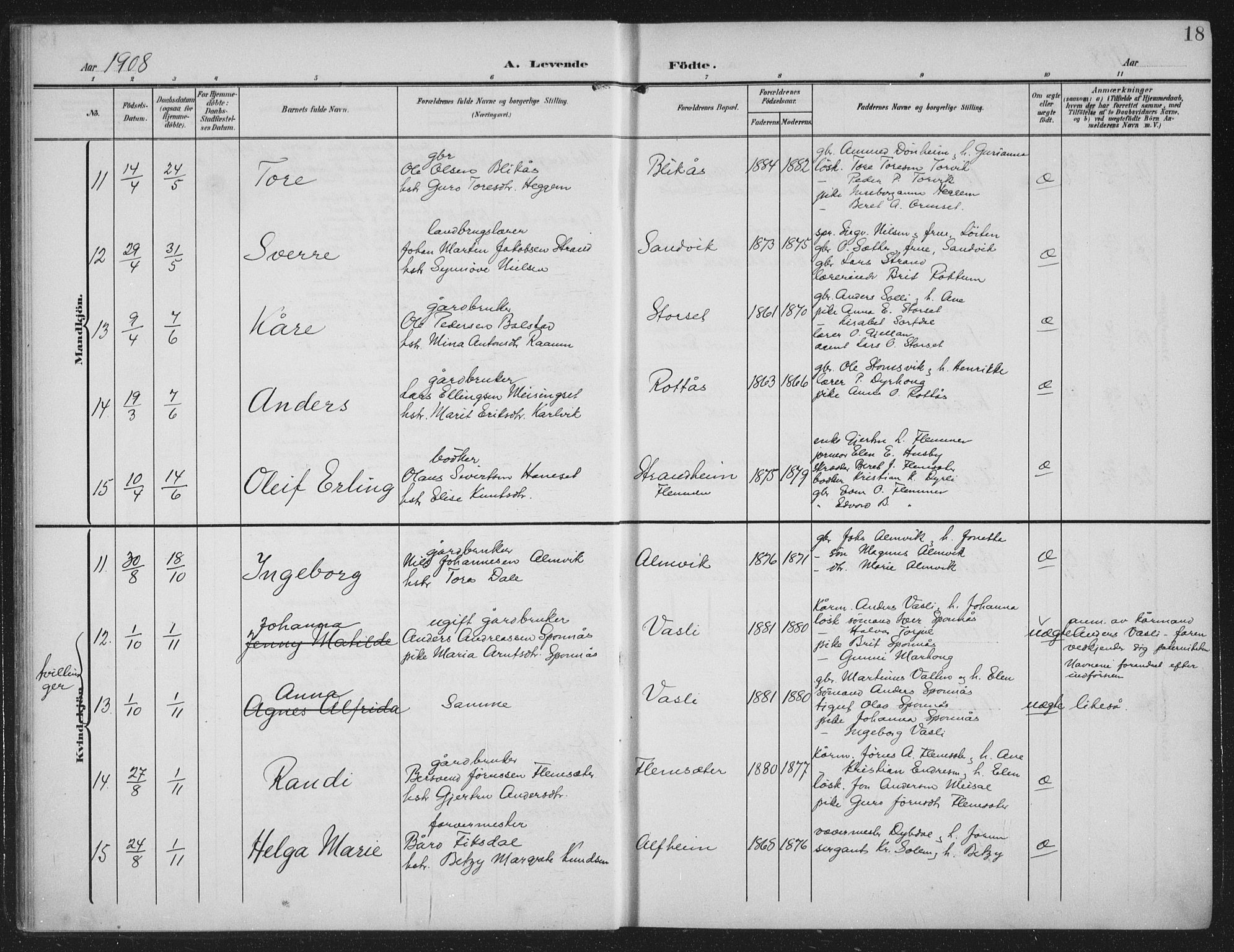 Ministerialprotokoller, klokkerbøker og fødselsregistre - Møre og Romsdal, AV/SAT-A-1454/586/L0989: Parish register (official) no. 586A15, 1906-1915, p. 18