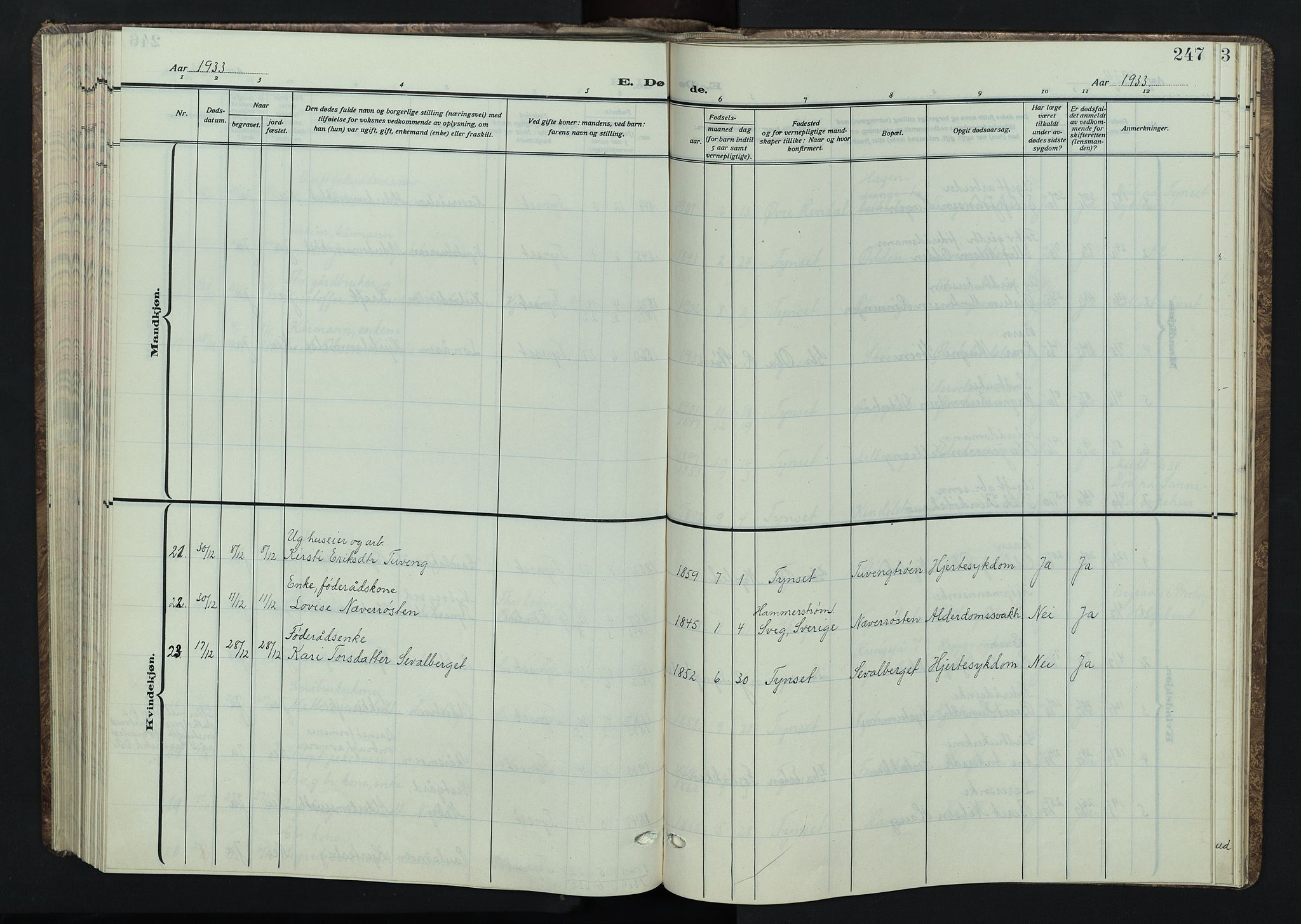 Tynset prestekontor, AV/SAH-PREST-058/H/Ha/Hab/L0012: Parish register (copy) no. 12, 1930-1944, p. 247