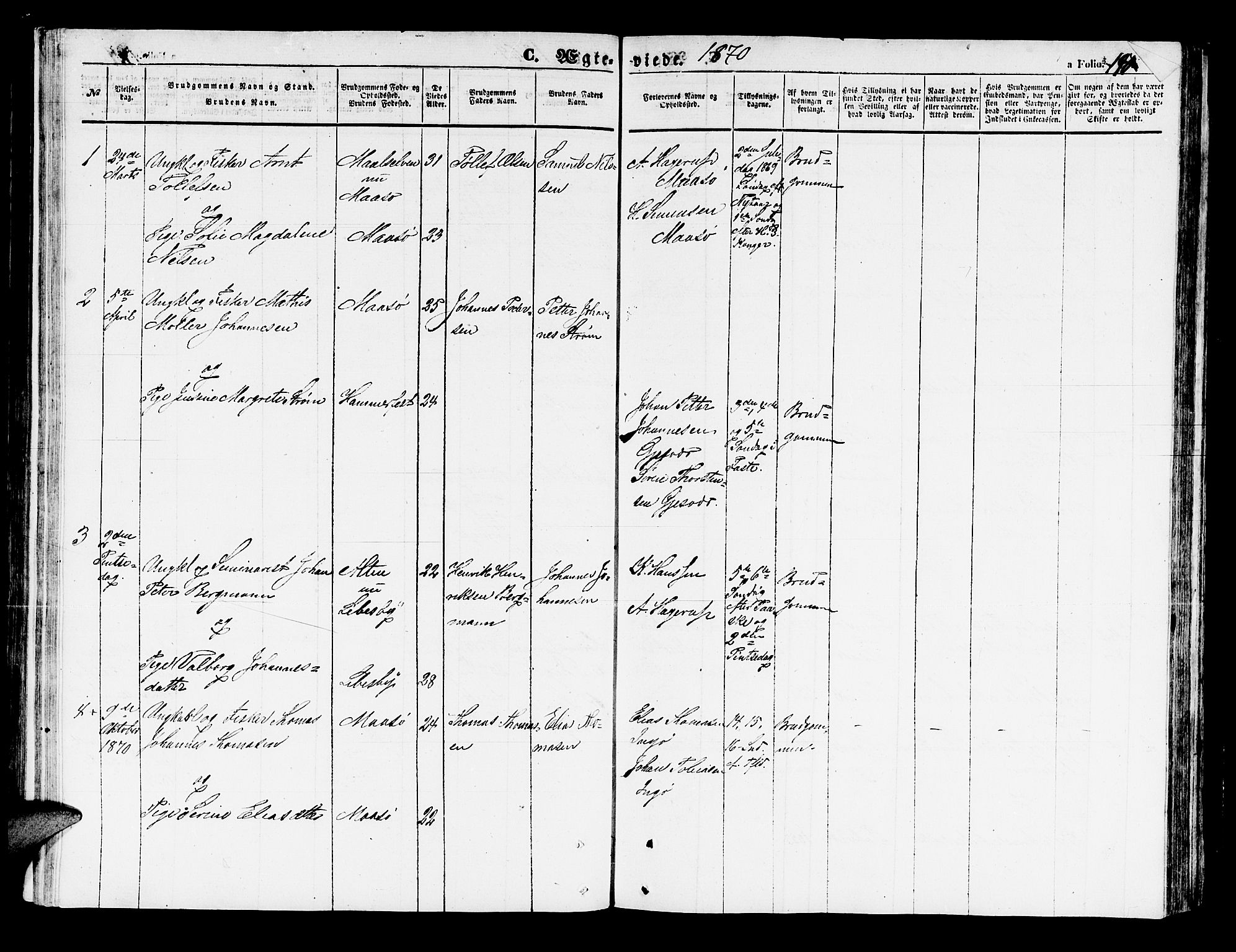 Måsøy sokneprestkontor, AV/SATØ-S-1348/H/Hb/L0001klokker: Parish register (copy) no. 1, 1852-1877, p. 190