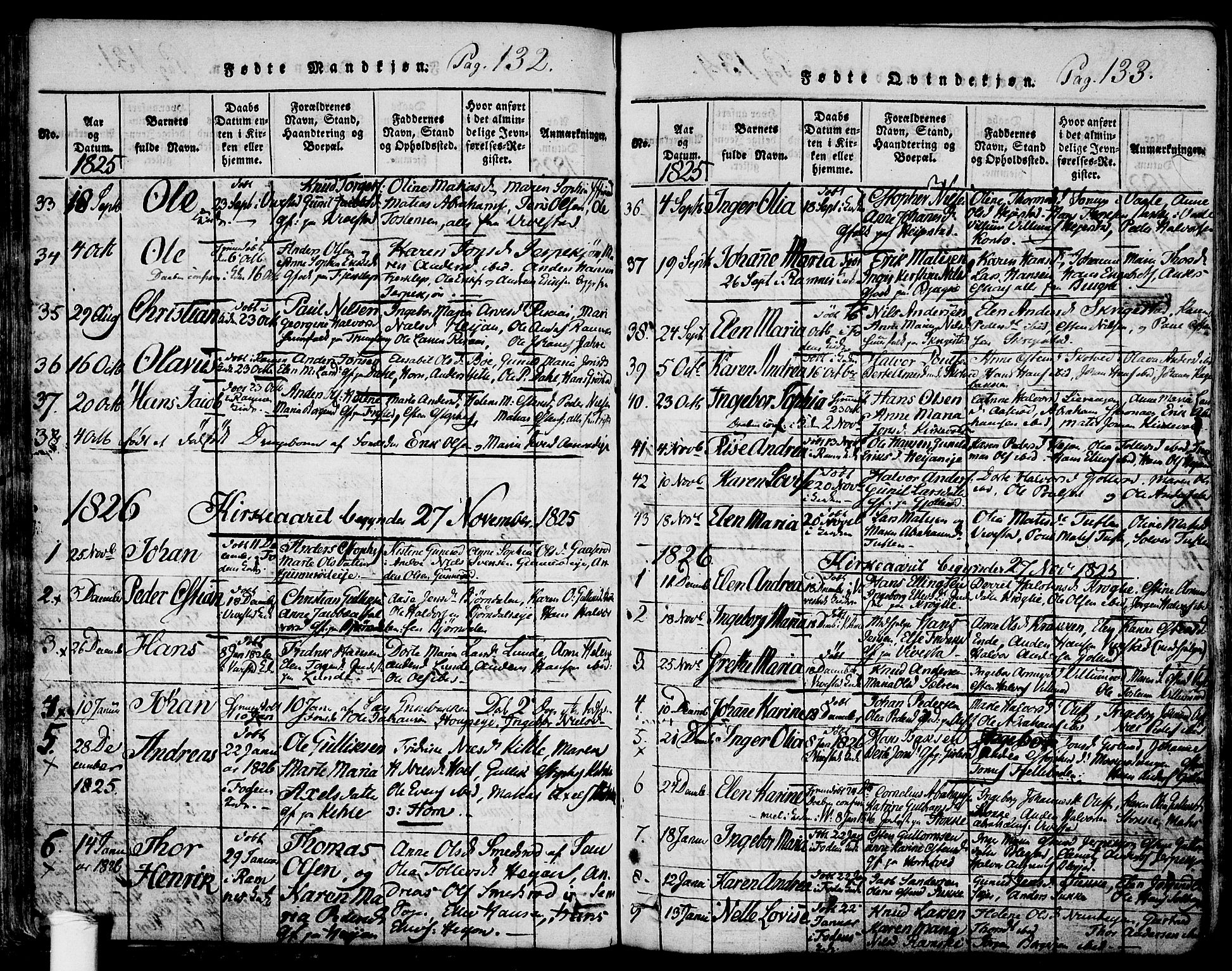 Ramnes kirkebøker, SAKO/A-314/F/Fa/L0004: Parish register (official) no. I 4, 1813-1840, p. 132-133