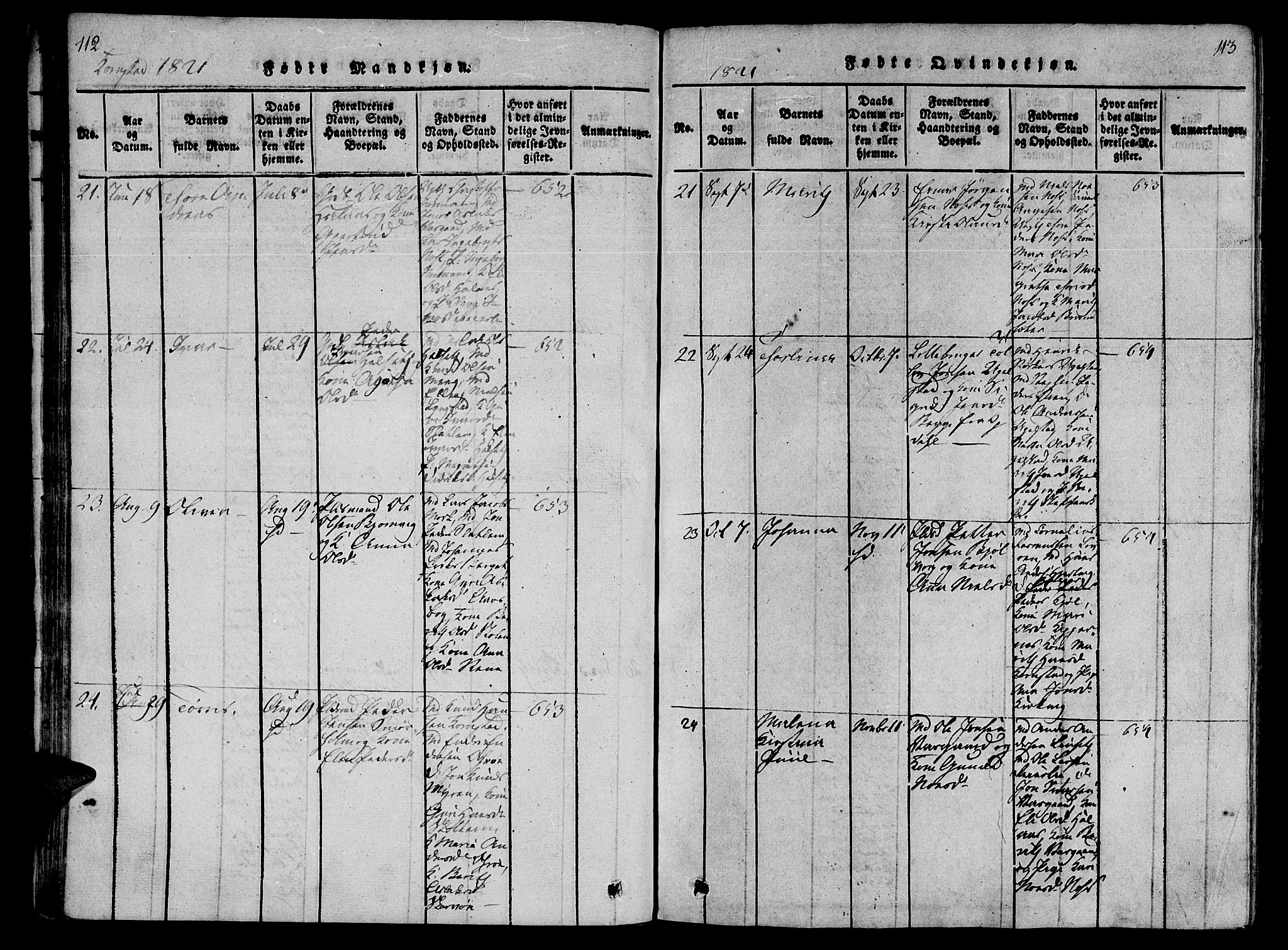 Ministerialprotokoller, klokkerbøker og fødselsregistre - Møre og Romsdal, AV/SAT-A-1454/568/L0800: Parish register (official) no. 568A09 /3, 1820-1830, p. 112-113